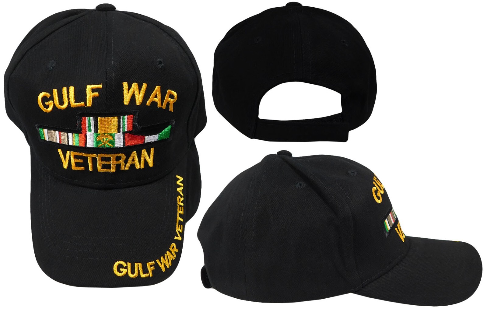 Gulf War Veteran Ribbon Black Cotton Adjustable Embroidered Cap Hat