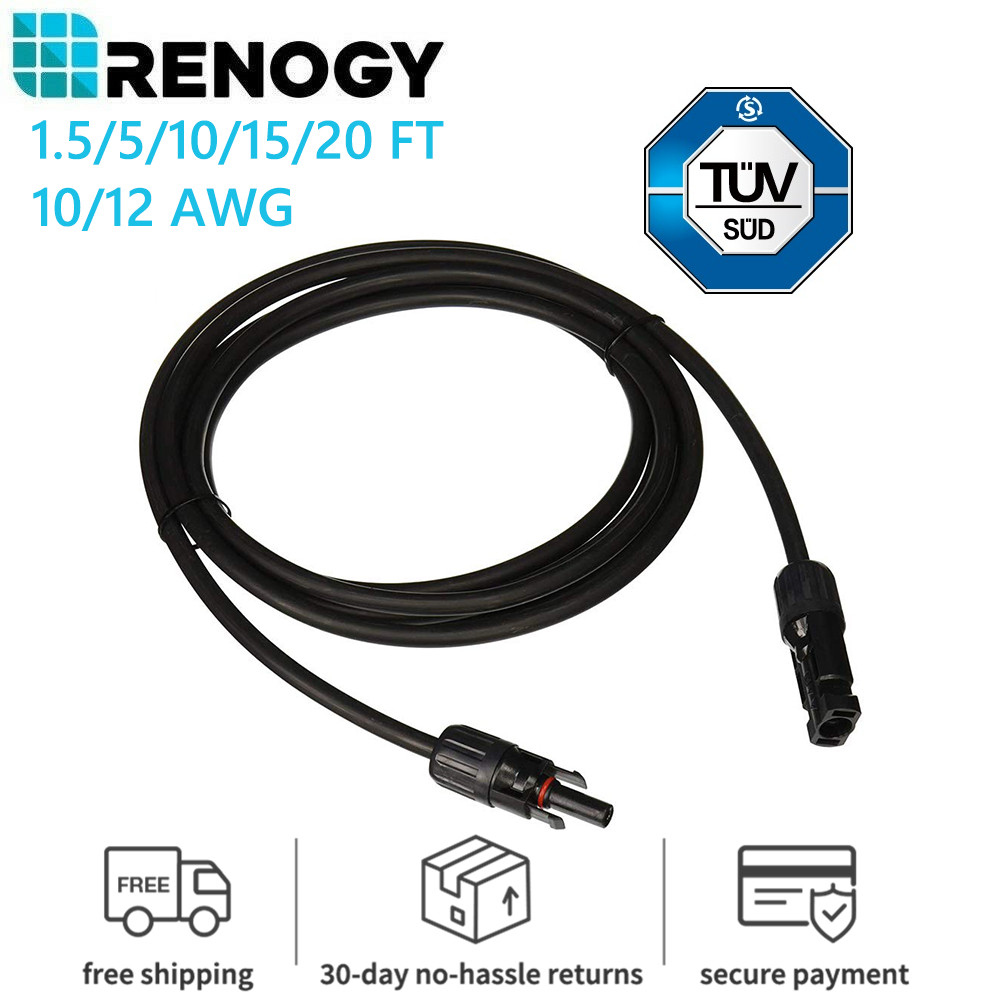 Renogy 10/12AWG Solar Panel Extension Cable W/ Male & Female  Connectors Single