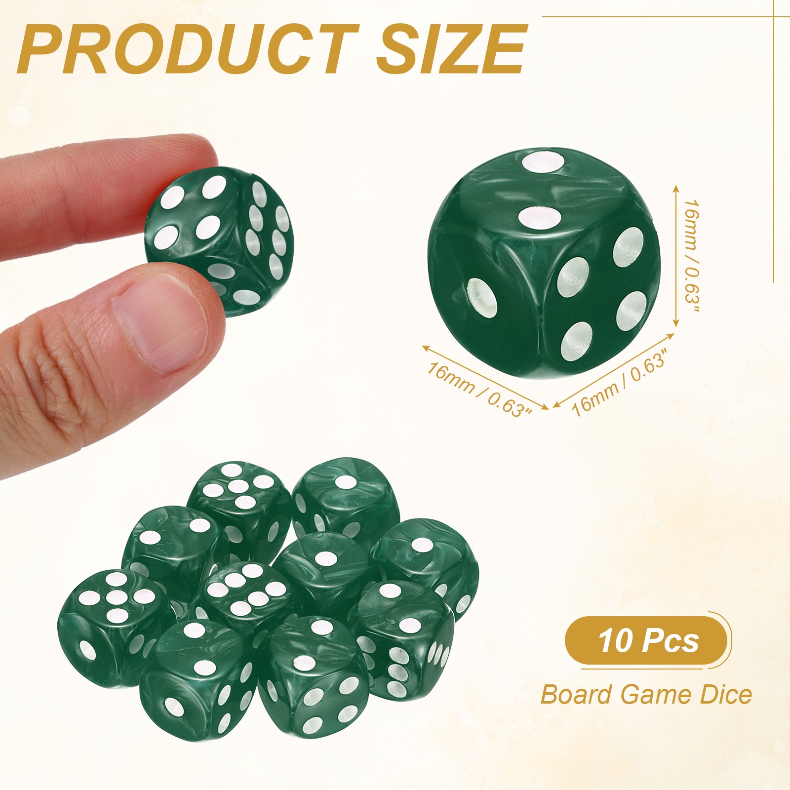 10Pcs Standard Game Dice Set 16mm Pearl Pattern Square Dice, Dark Green