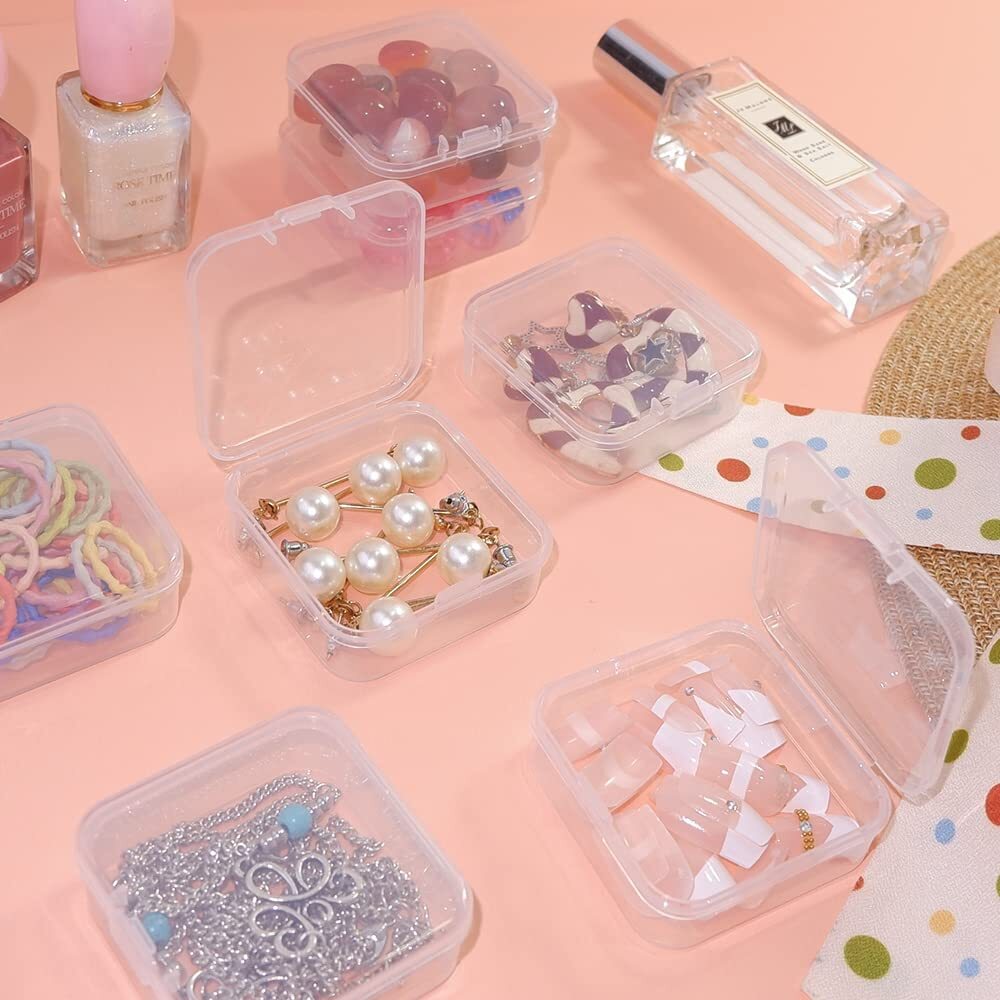 Large Clear Storage Box with 12 Pcs Small Bead Organizers Cases with Hinged Lid