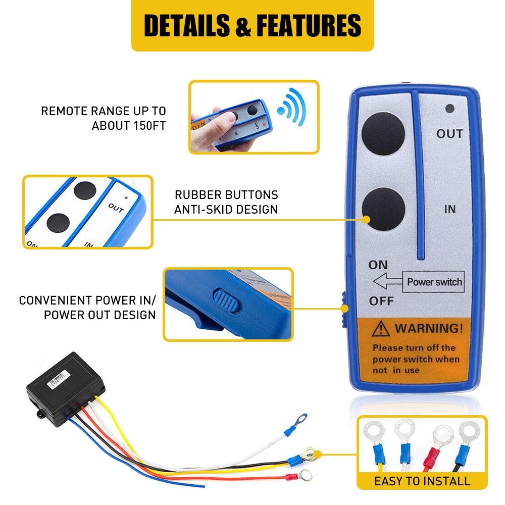 Wireless Winch Remote Control Receiver 150ft Twin Switch Handset Easy Install US