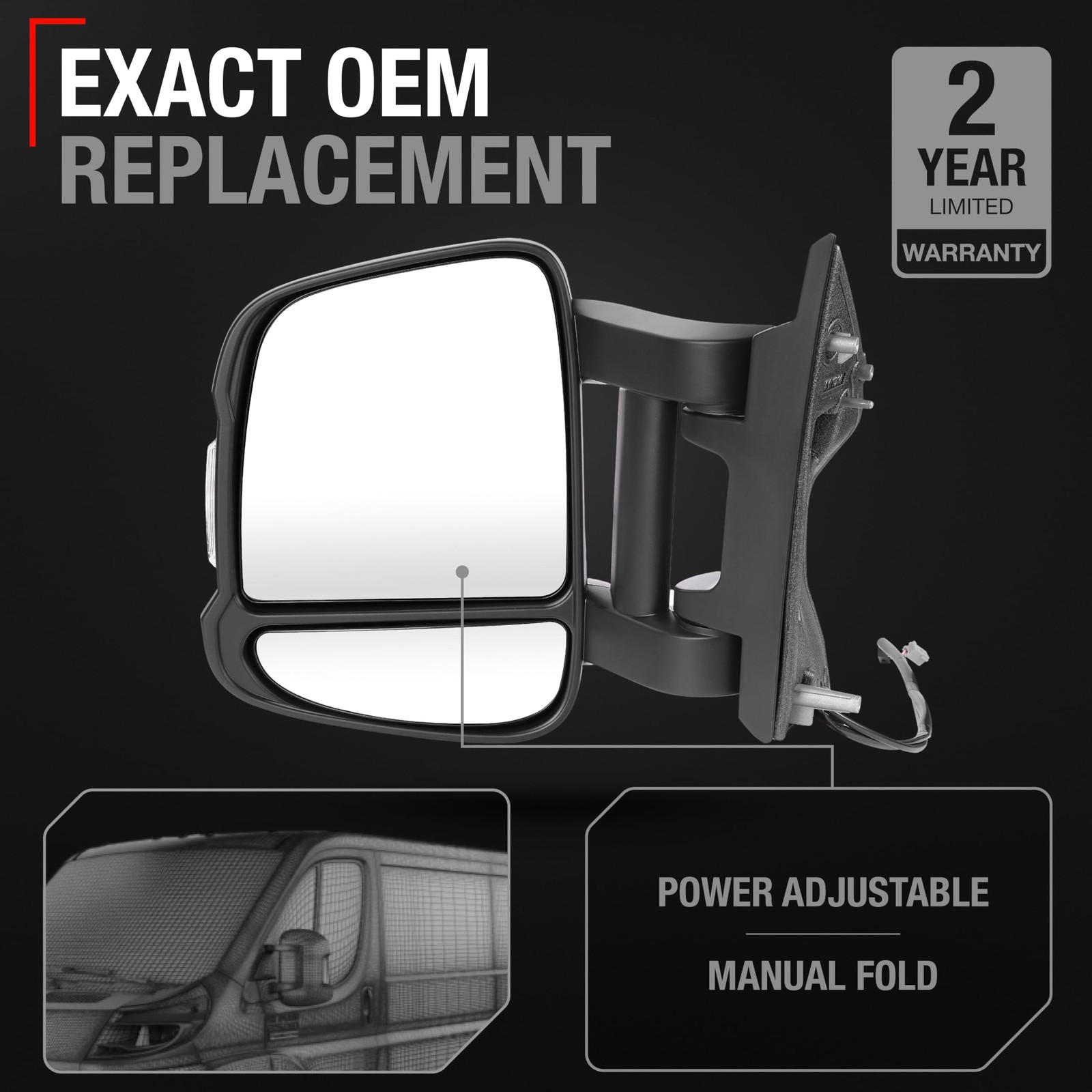 Driver Side Mirror Replacement - Compatible with 2014-2024 Ram Promaster - Po...