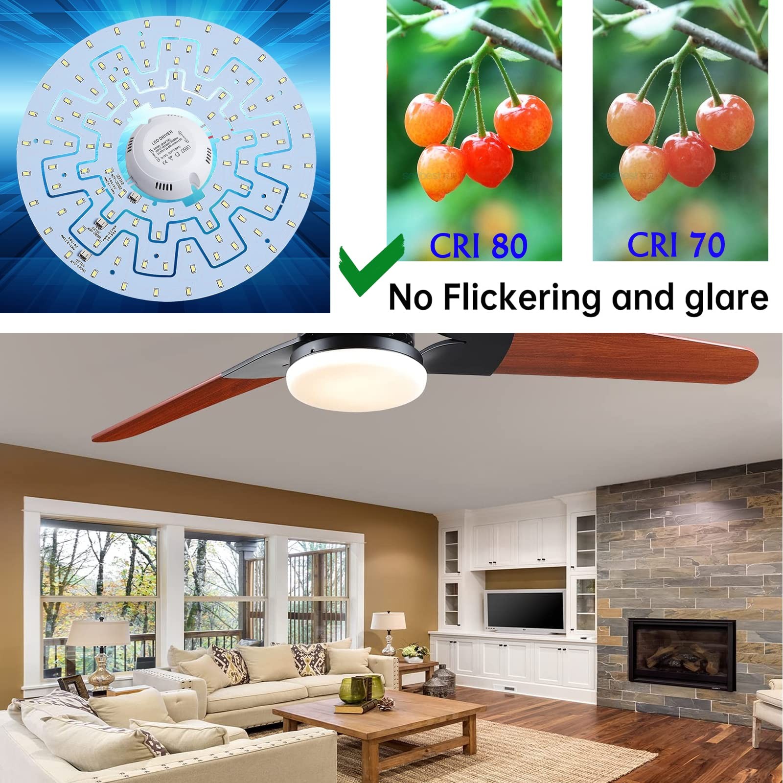 OLYMSTAR 12W LED Ceiling Fan Light Kit Replacement Panel for 12W-Gear, White