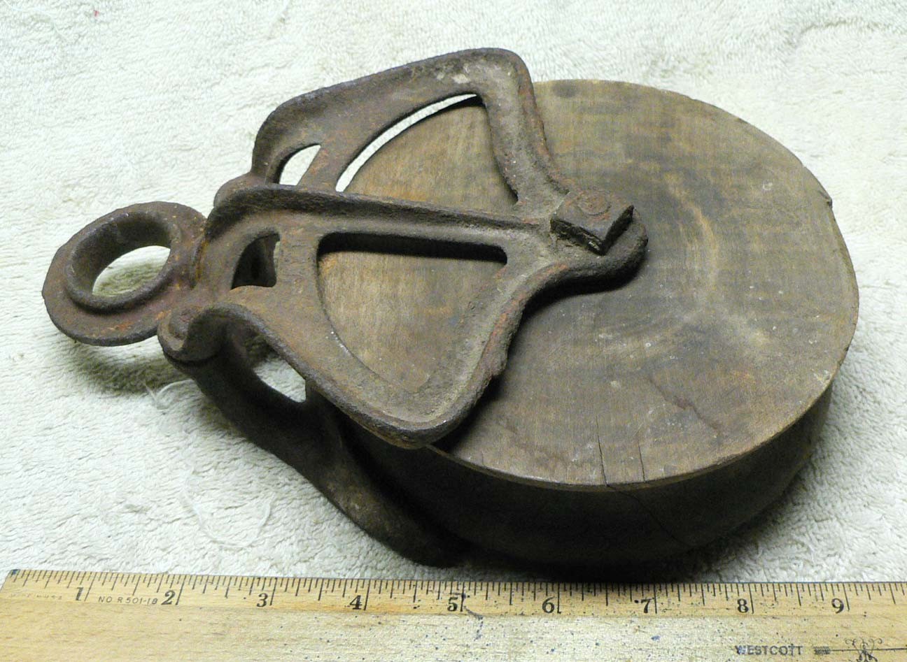 Primitive Antique Wooden Barn PULLEY. Wood Farm Factory Tool. 1800's to 1900's