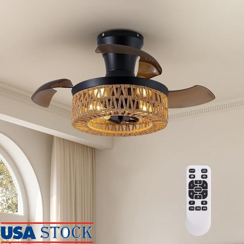28 Inch Retractable Ceiling Fan W/ Lights Remote Control Quiet Motor 6 Speed New