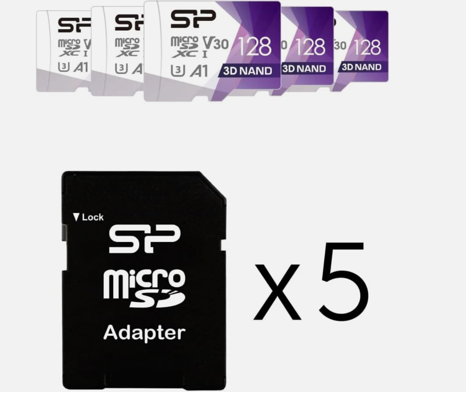 5 Pack Silicon Power Superior Pro 128GB Micro U3 SDXC Memory Card Drone Camera