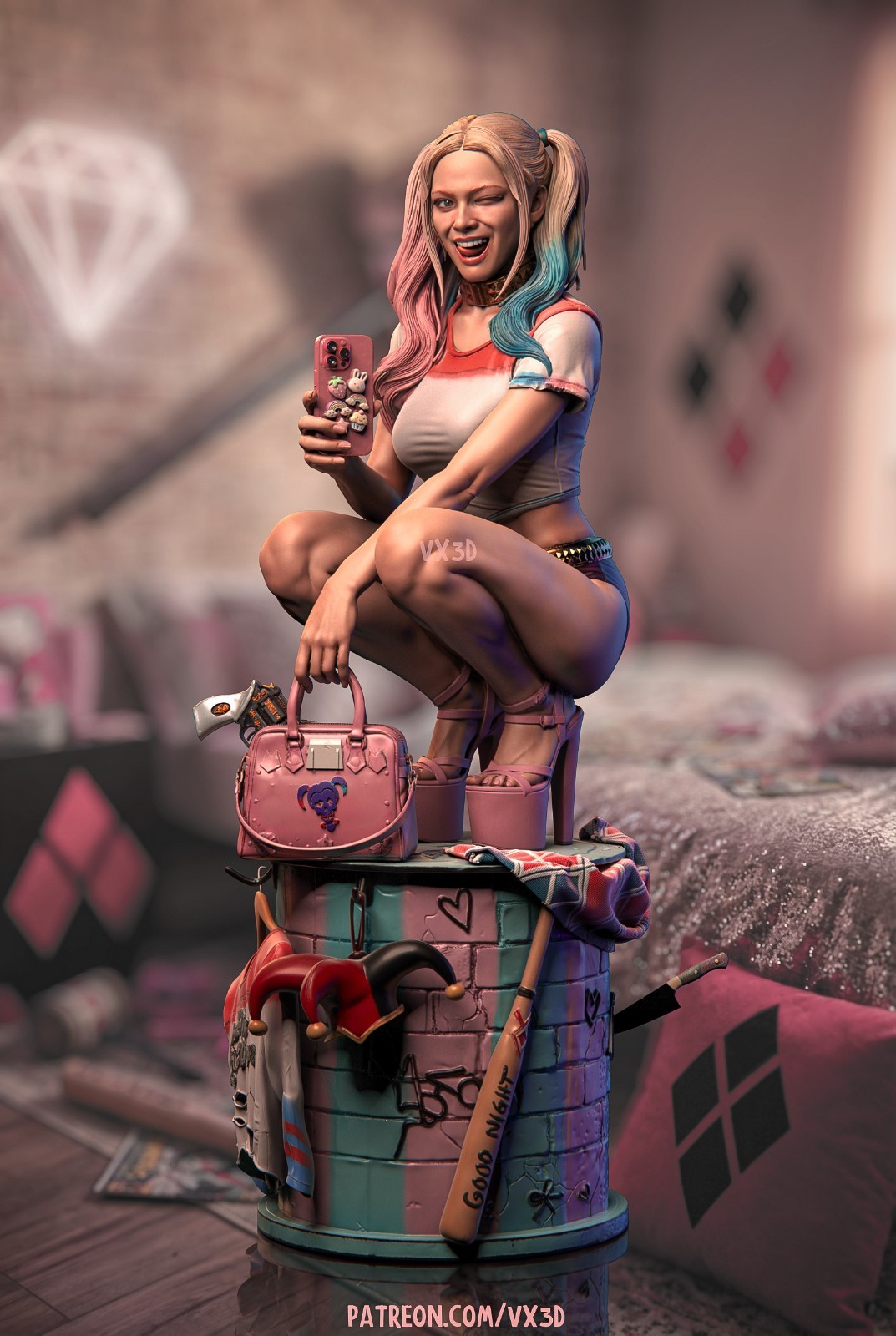 Harley Trouble In Pink (1)  Unpainted 1/6 3D Printed resin model VX Labs