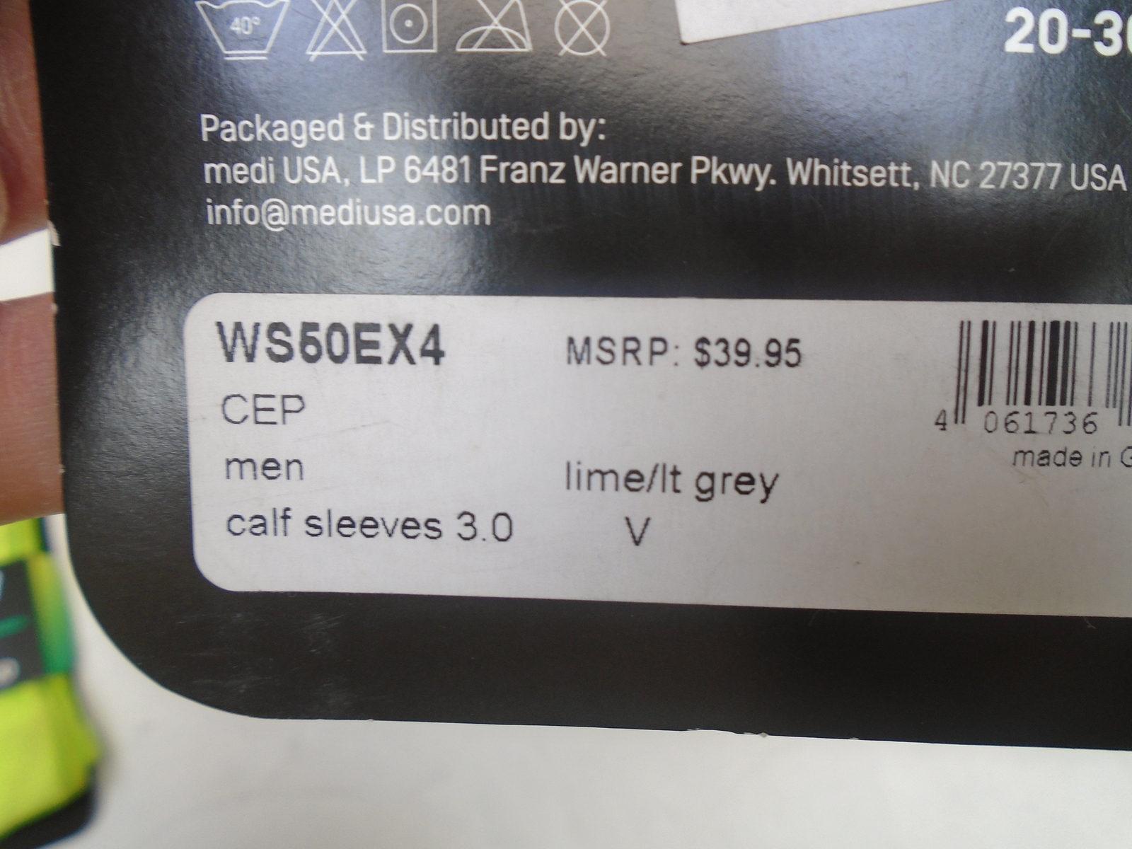 CEP WS50EX4 COMPRESSION CALF SLEEVES 3.0 LIME GREEN / LIGHT GRAY 18-20" / SIZE V