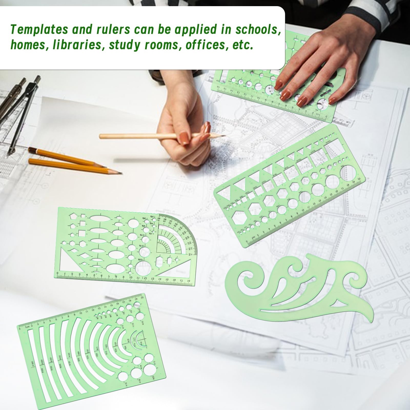 18 Pcs Geometric Drawings Templates, Drawing Stencils, Ruler Set, Circle Temp...