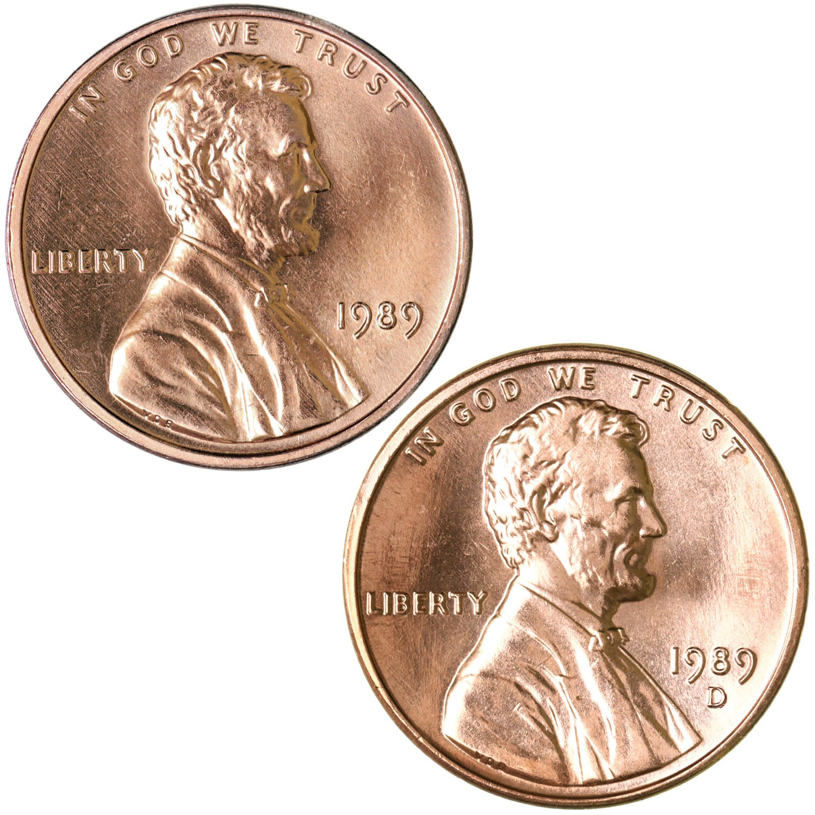 1989 P D Lincoln Memorial Cent Brilliant Uncirculated 2 Coin Year Set