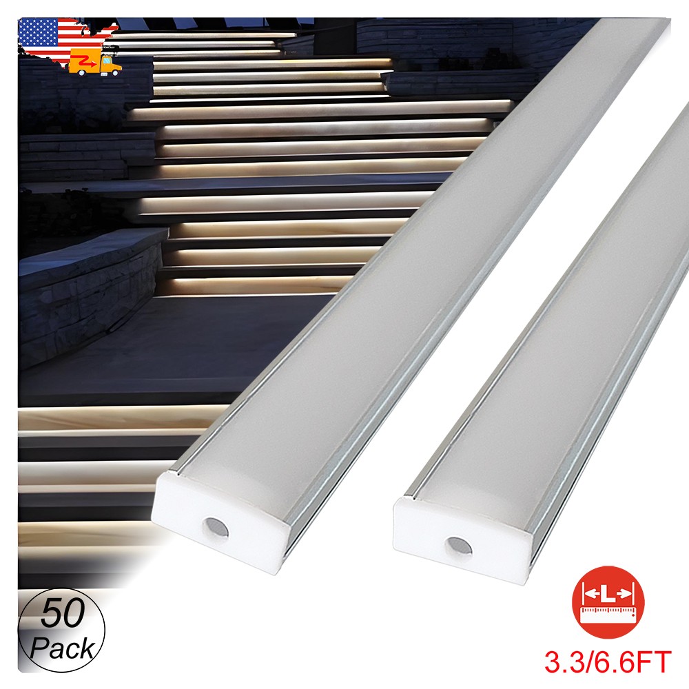 50 Pack 1M/3.3FT 2M/6.6FT Led Aluminum Channel System U Shape Silver Anti-Glare