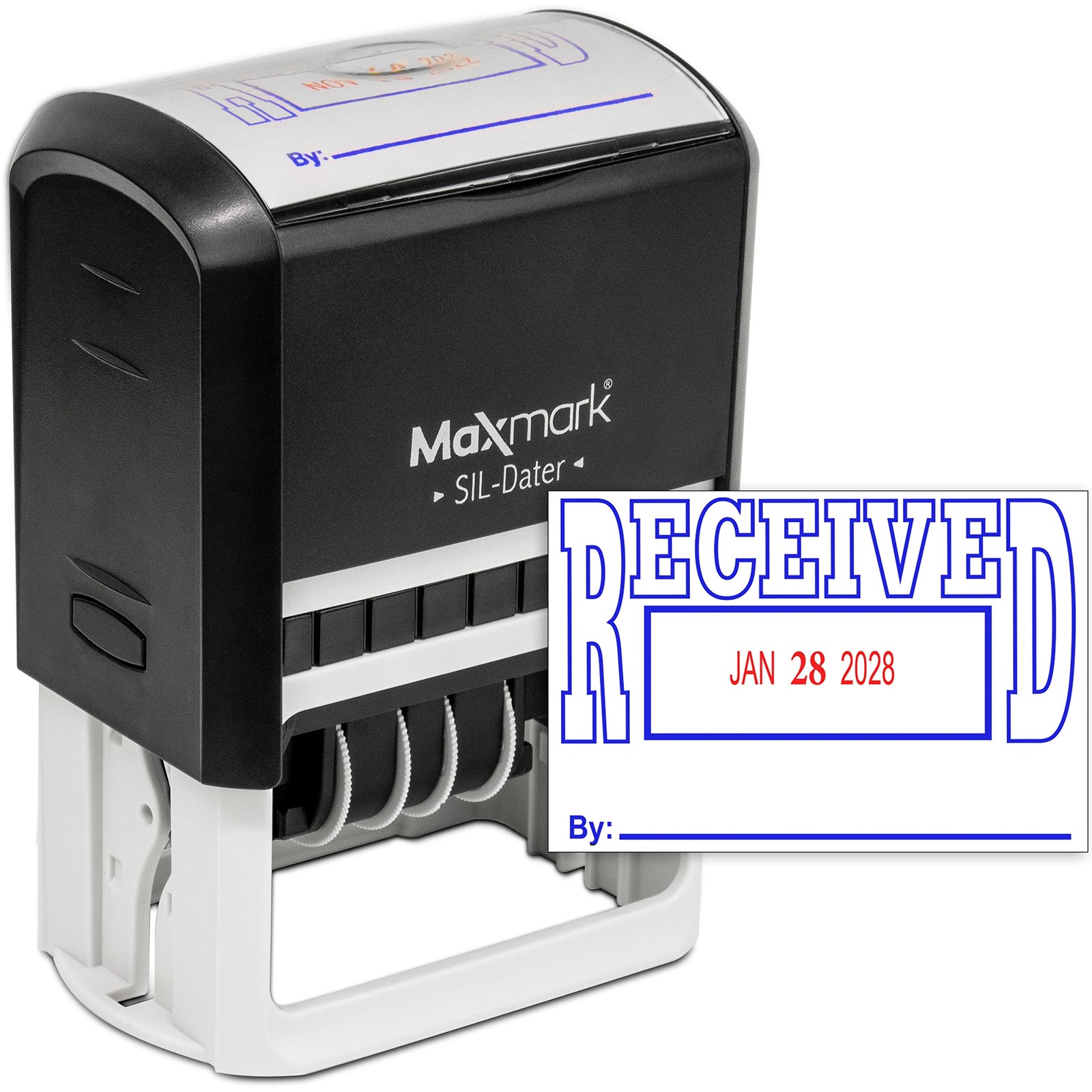 Large -Inking Date Office Stamp with Received Phrase & Date - Blue/Red Ink, 1...