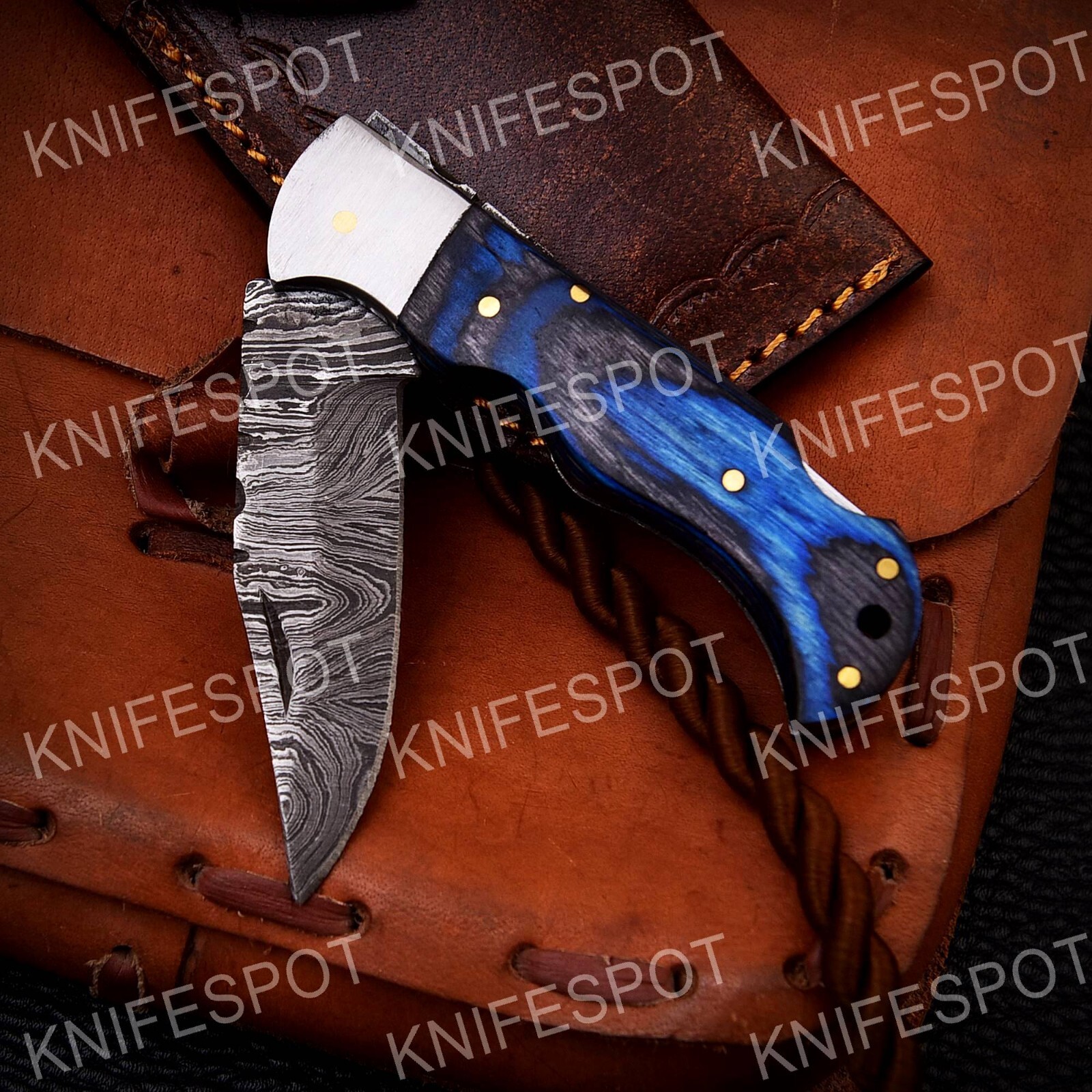 Handmade Damascus Steel Folding Pocket Knife - EDC, Tactical, Survival-Lock back