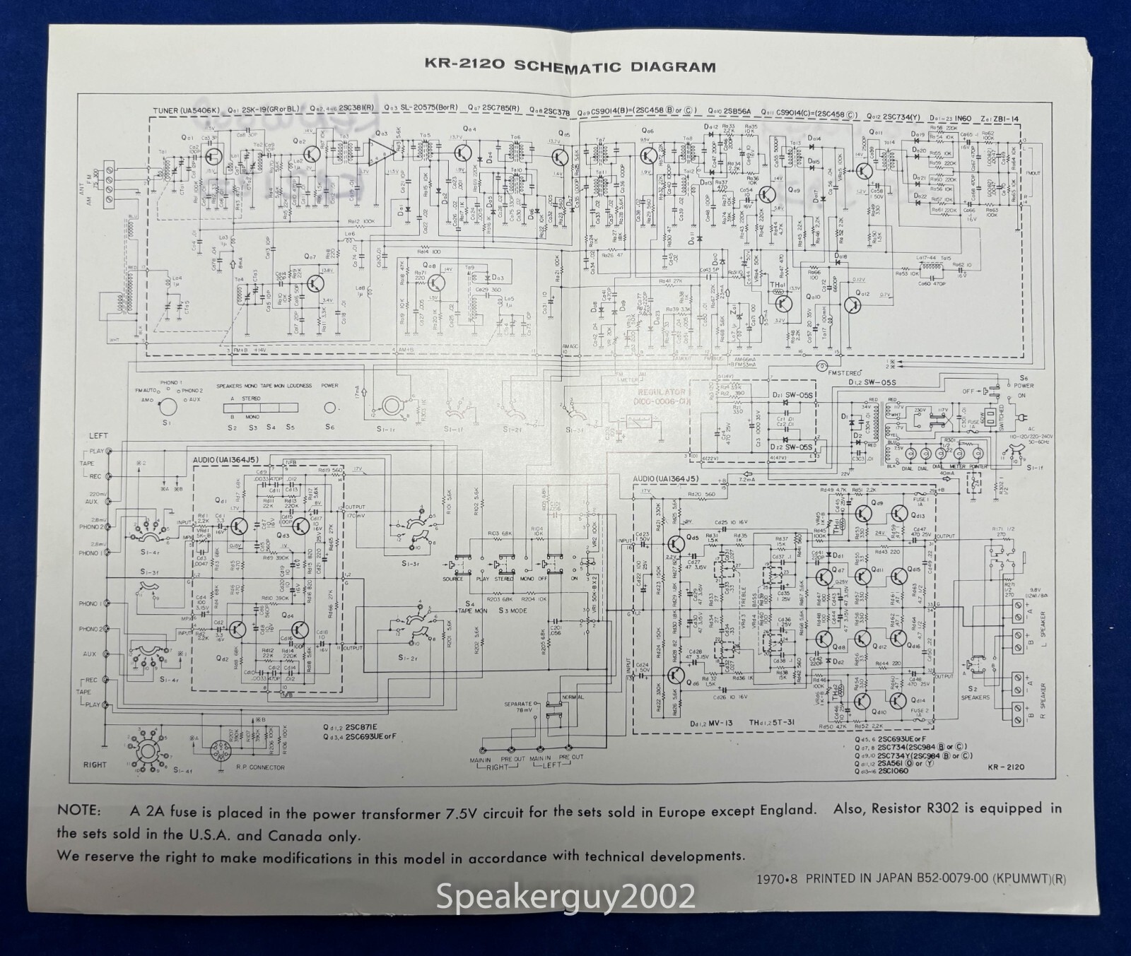 Original Kenwood KR-2120 Receiver Foldout Schematic