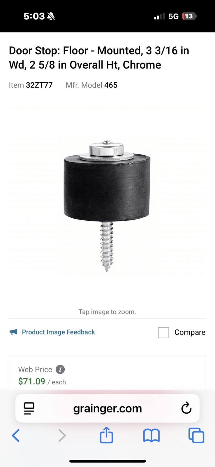 Door Stop, Floor Mount, 2 inch Grainger - 32ZT77 - Rockwood 465