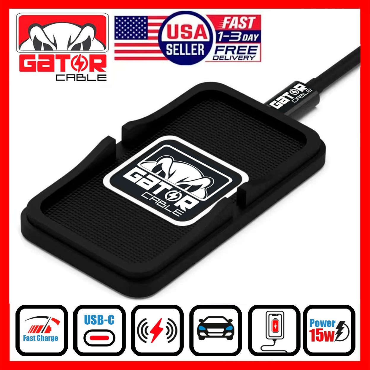 Car Wireless Phone Charger Pad Fast Charge Mat 15W for iPhone Samsung Universal