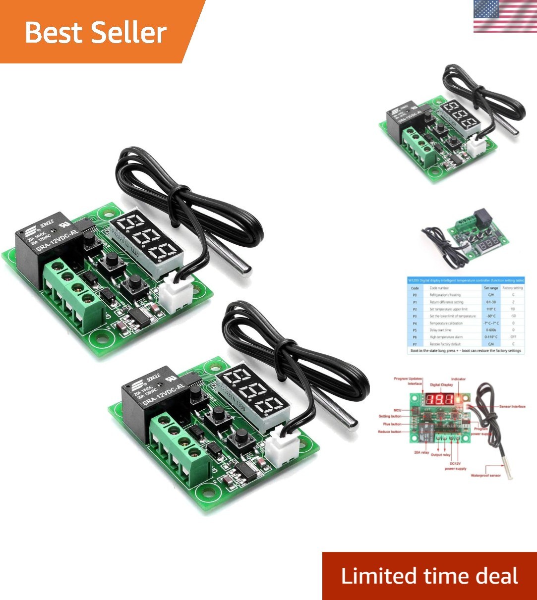 Precision Digital Temperature Control Module W1209 with 10A Relay for Durability