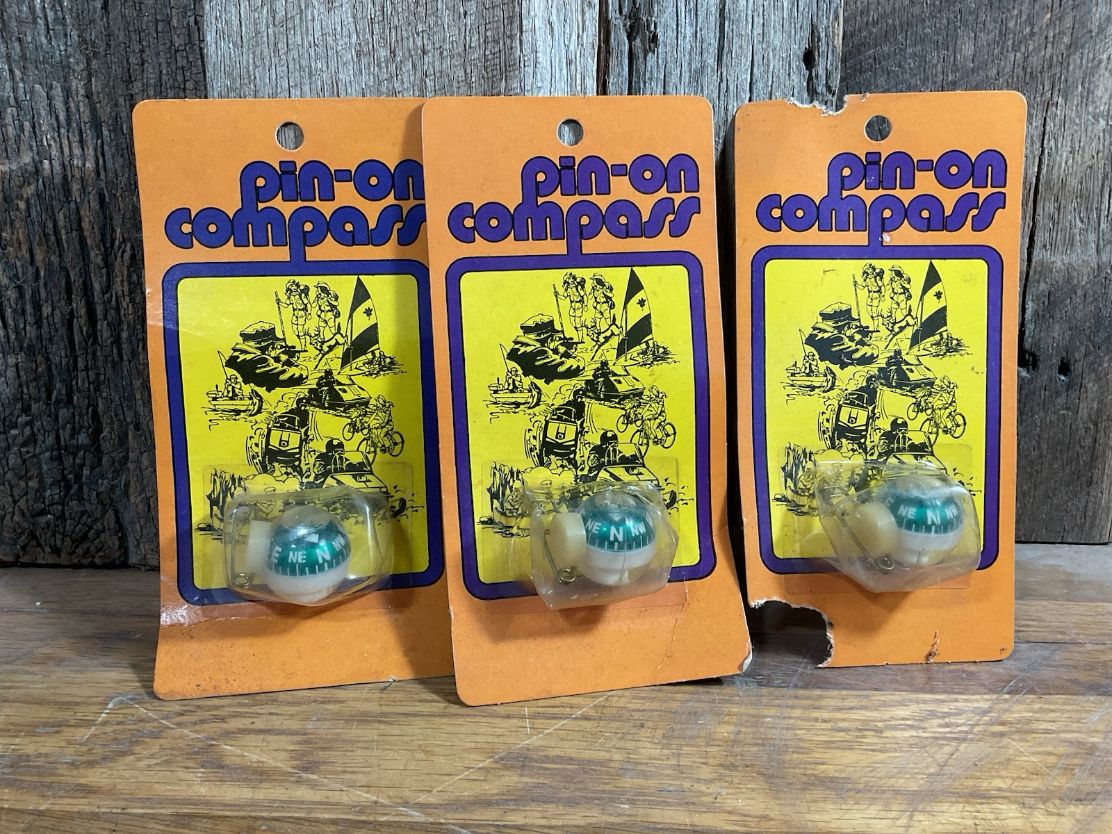 Vintage Lot - Hunter Sportsman Pin On Compass Hiking - In Package Brass Pin USA