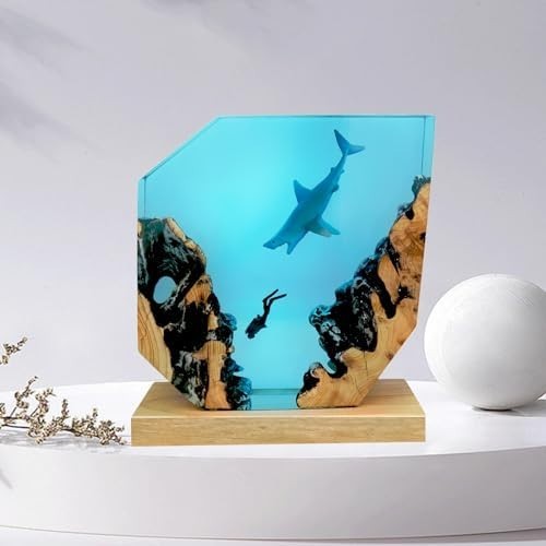 Handmade Epoxy Resin Shark Lamp - Unique Ocean Night Light for Bedroom Decor
