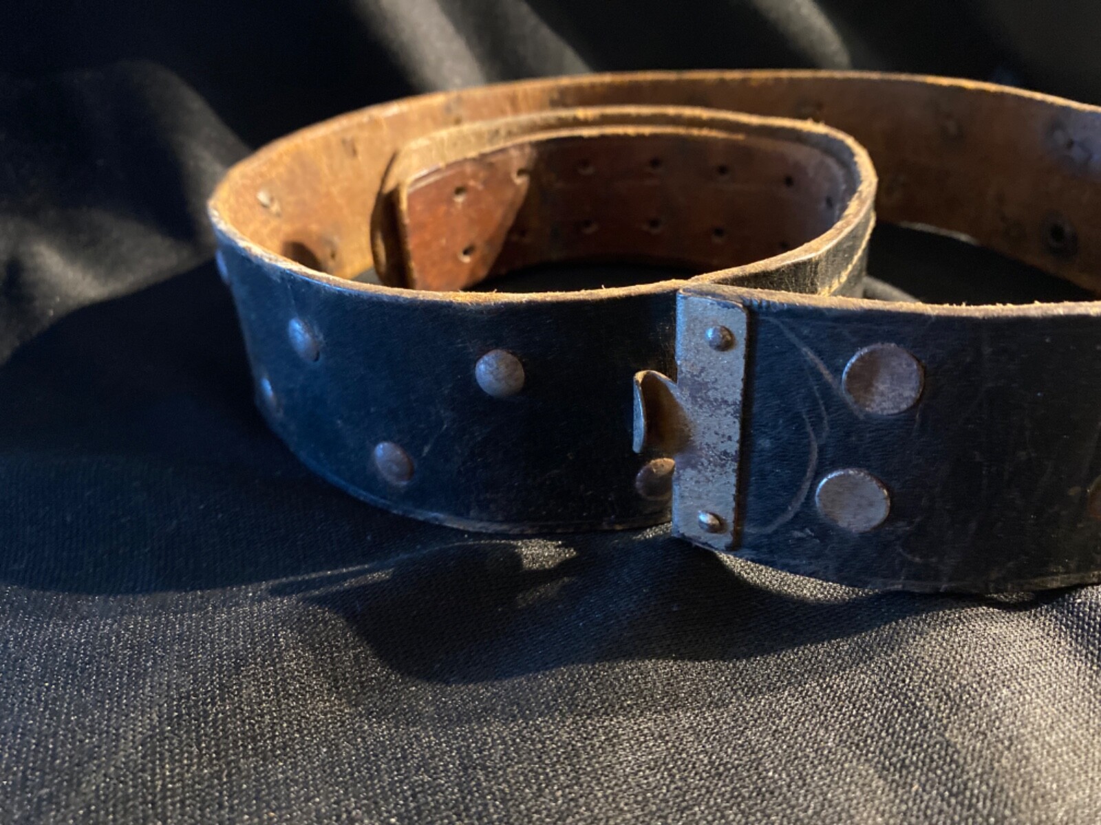 WW2 German Black Leather Belt with Rare Studs