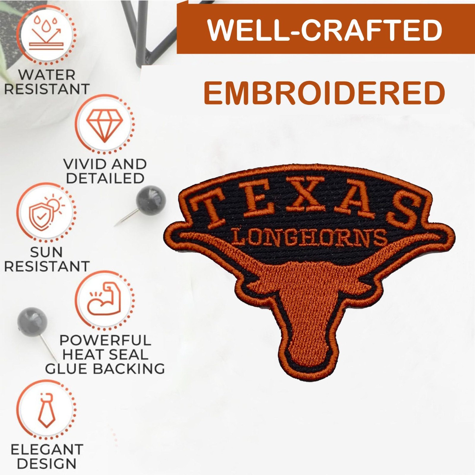Texas Longhorns NCAA Team Logo Iron On Patch - Sew Patch - Embroidered Patch