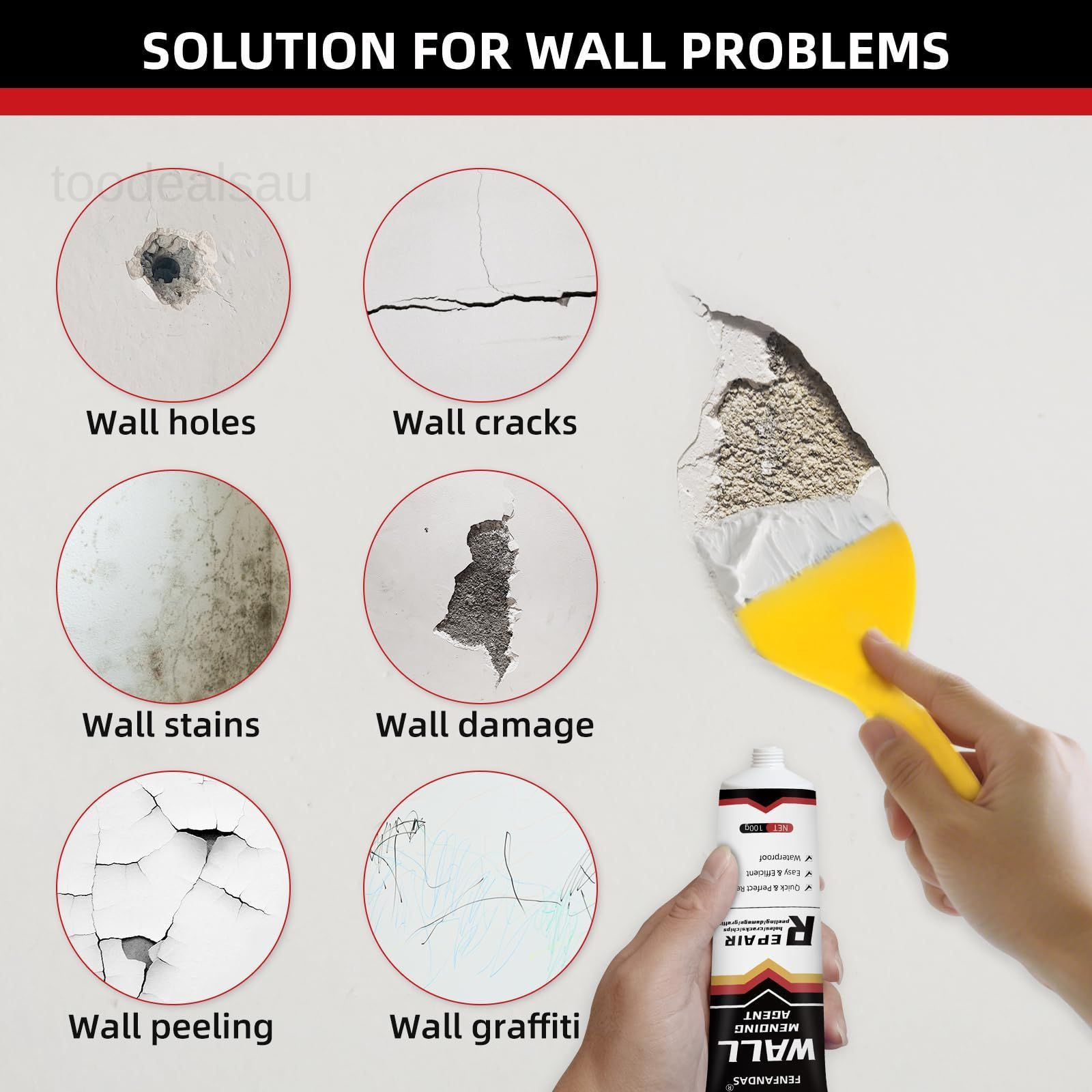Drywall Repair Kit, Hole Patch Kit Spackle Wall White