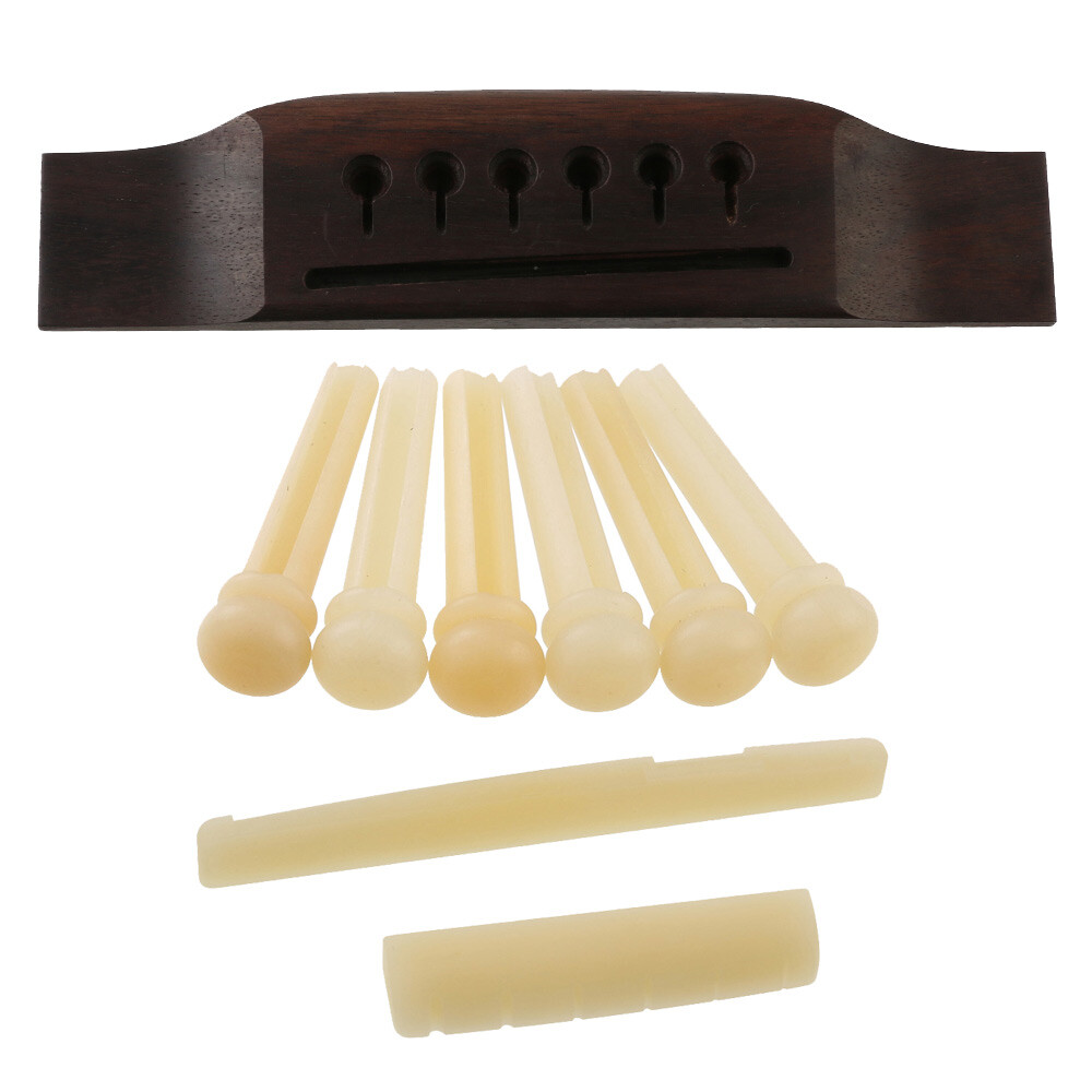 Acoustic Guitar Rosewood Bridge Unbleached Bone saddle / Nut / 6pcs Bridge Pins