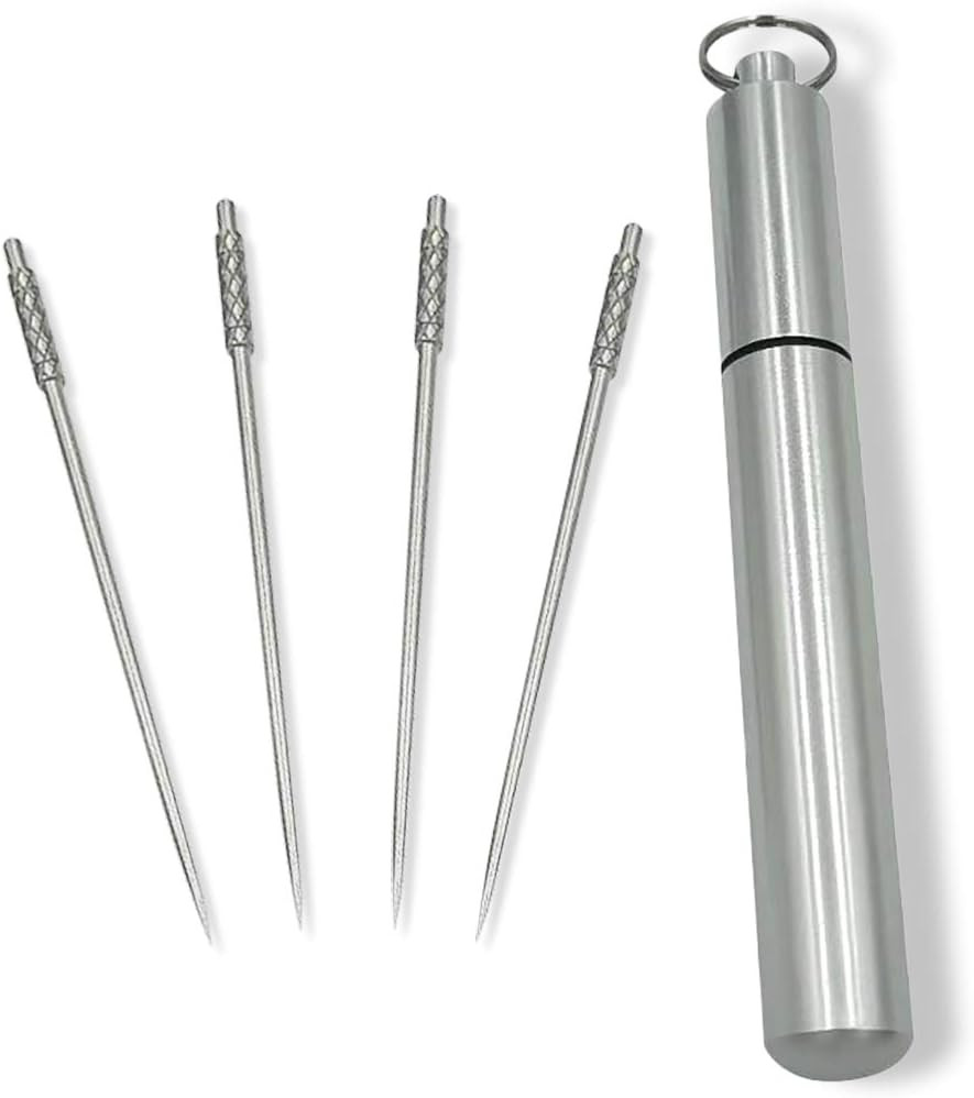 4Pc Titanium Toothpick Set Stainless Steel Keychain Holder Portable Reusable
