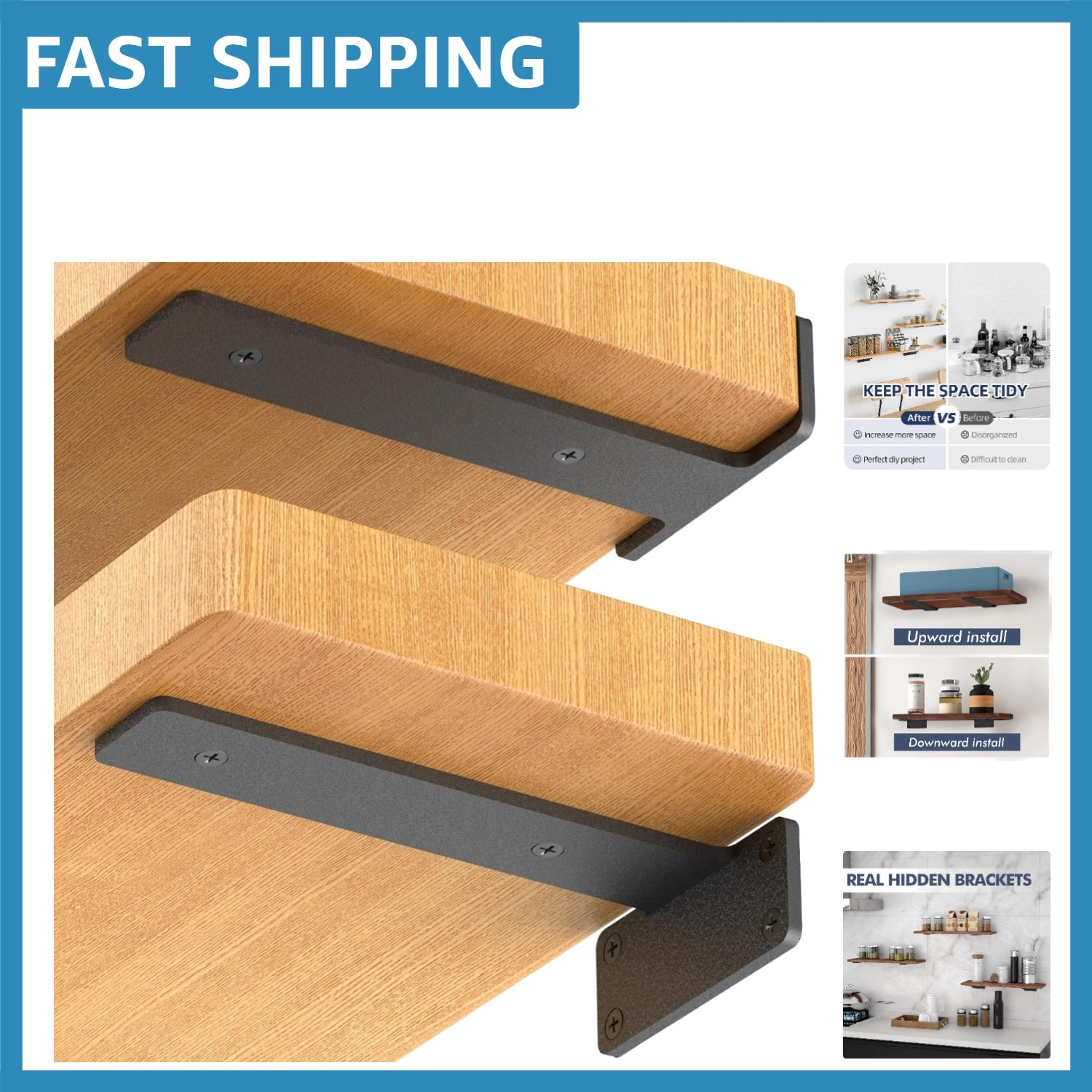 Durable Heavy Duty 6 Inch Black Metal Shelf Brackets - Perfect for DIY Projects
