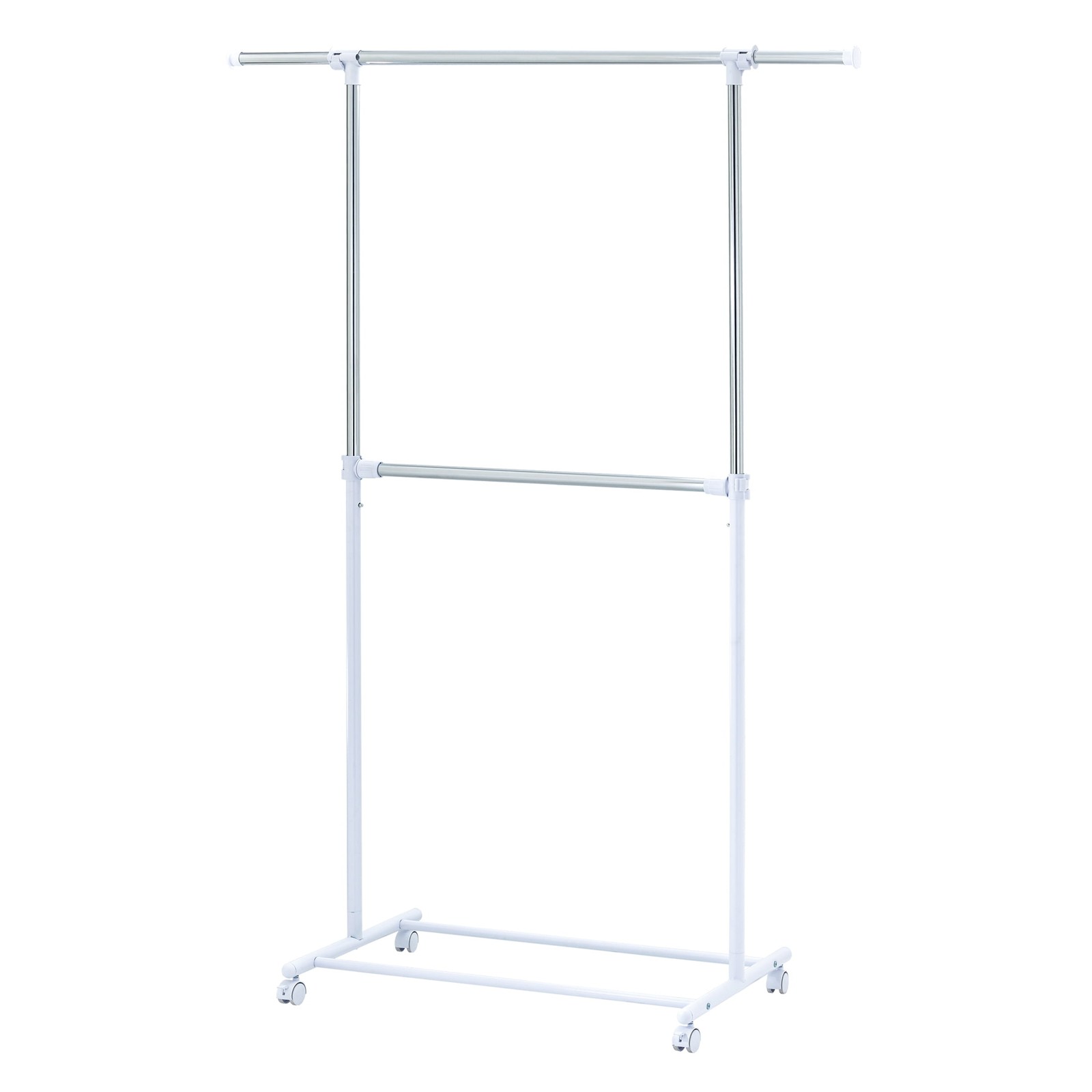 2-Shelf Garment Drying Clothes Rack - Adjustable Height, Locking Wheels, Metal