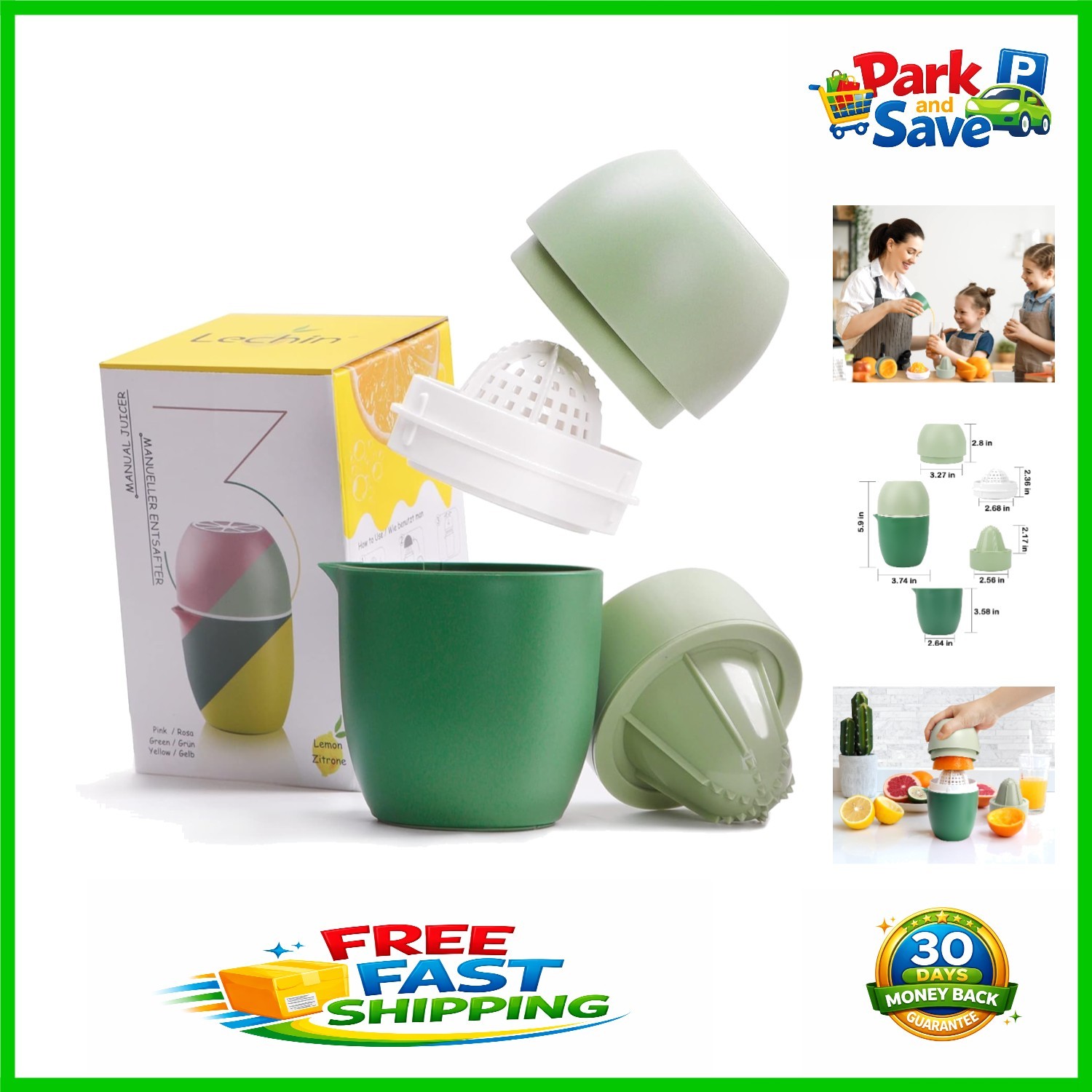 Dishwasher-Safe Citrus Juicer – Vibrant Green Hand Juicer with Non-Slip Design