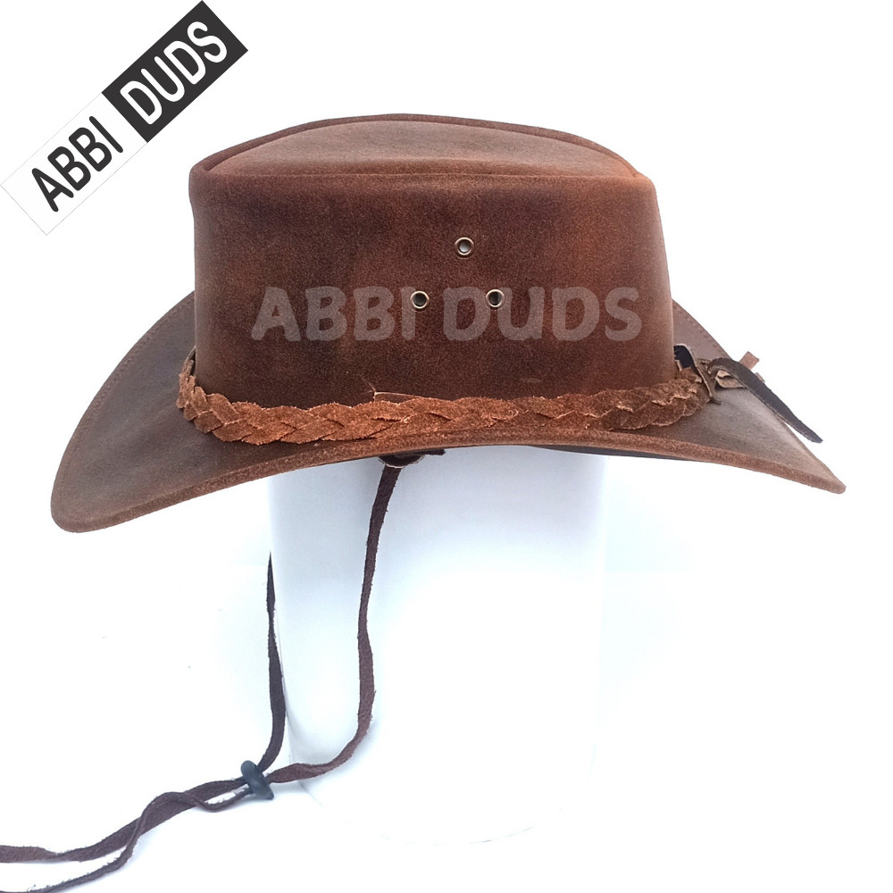 Black & Brown Genuine Leather Cowboy Western Hat Unisex
