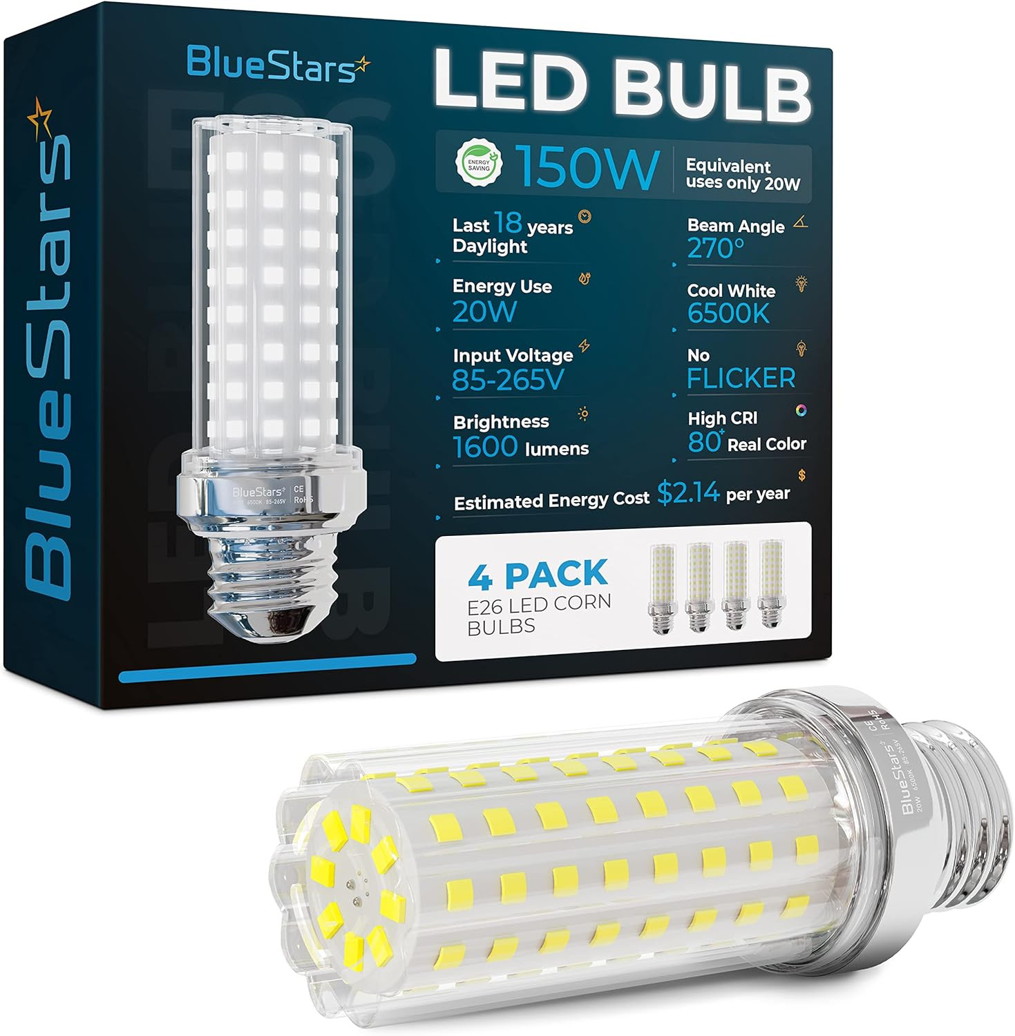 LED Corn Light Bulbs 150W Eq 20W E26 6500K Daylight Super Bright Home Garage