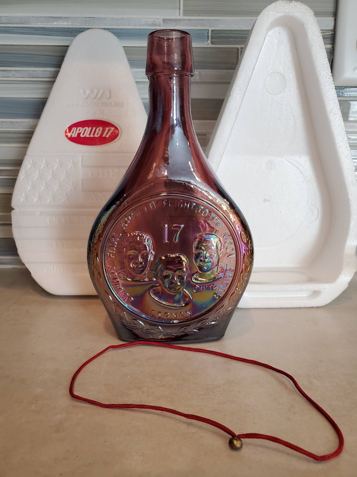 Vintage Wheaton Apollo 17 Commemorative Carnival Glass Bottle With Original Box