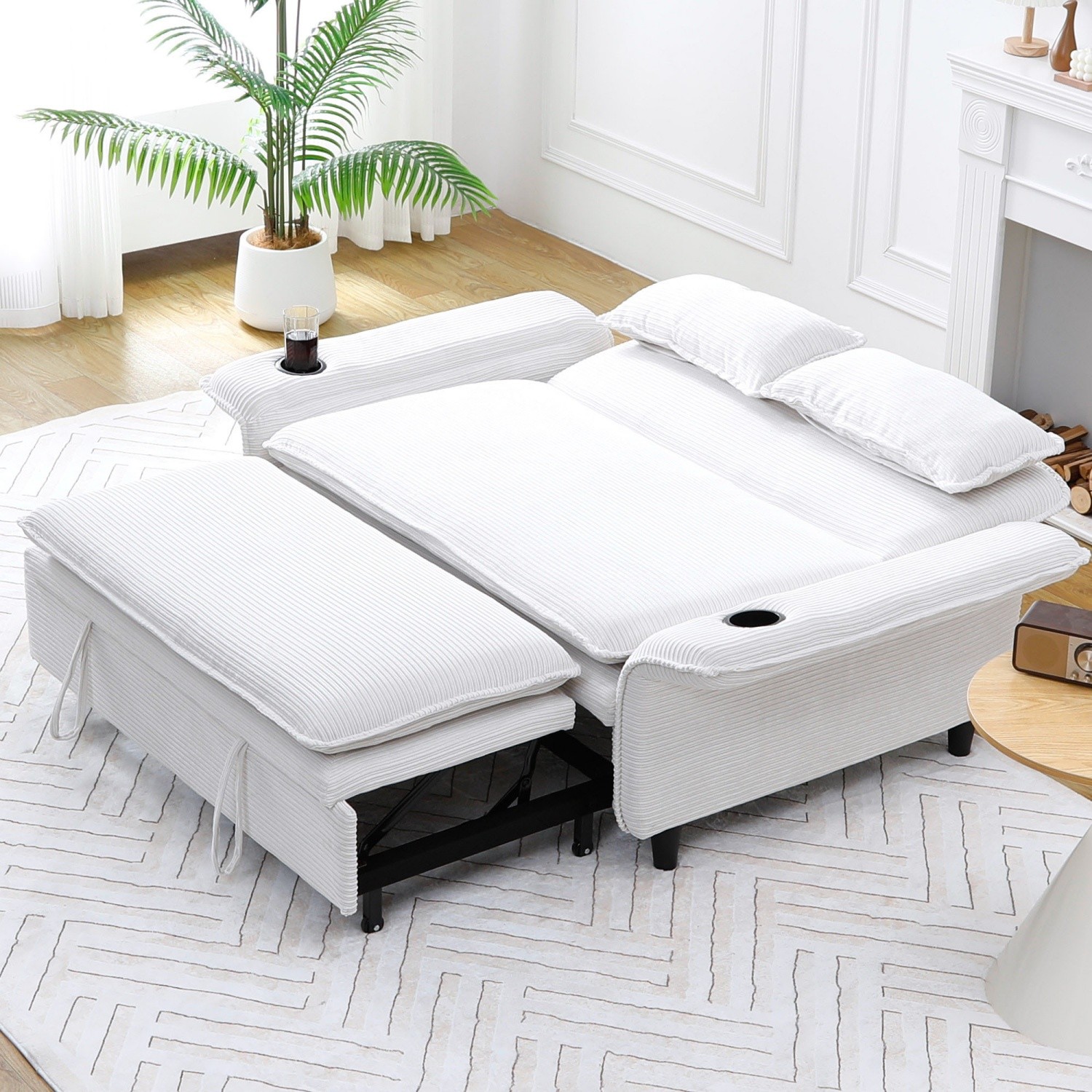 Convertible Sleeper Sofa Bed Loveseat Sofa w/ Pull-Out Bed & Adjustable Armrests