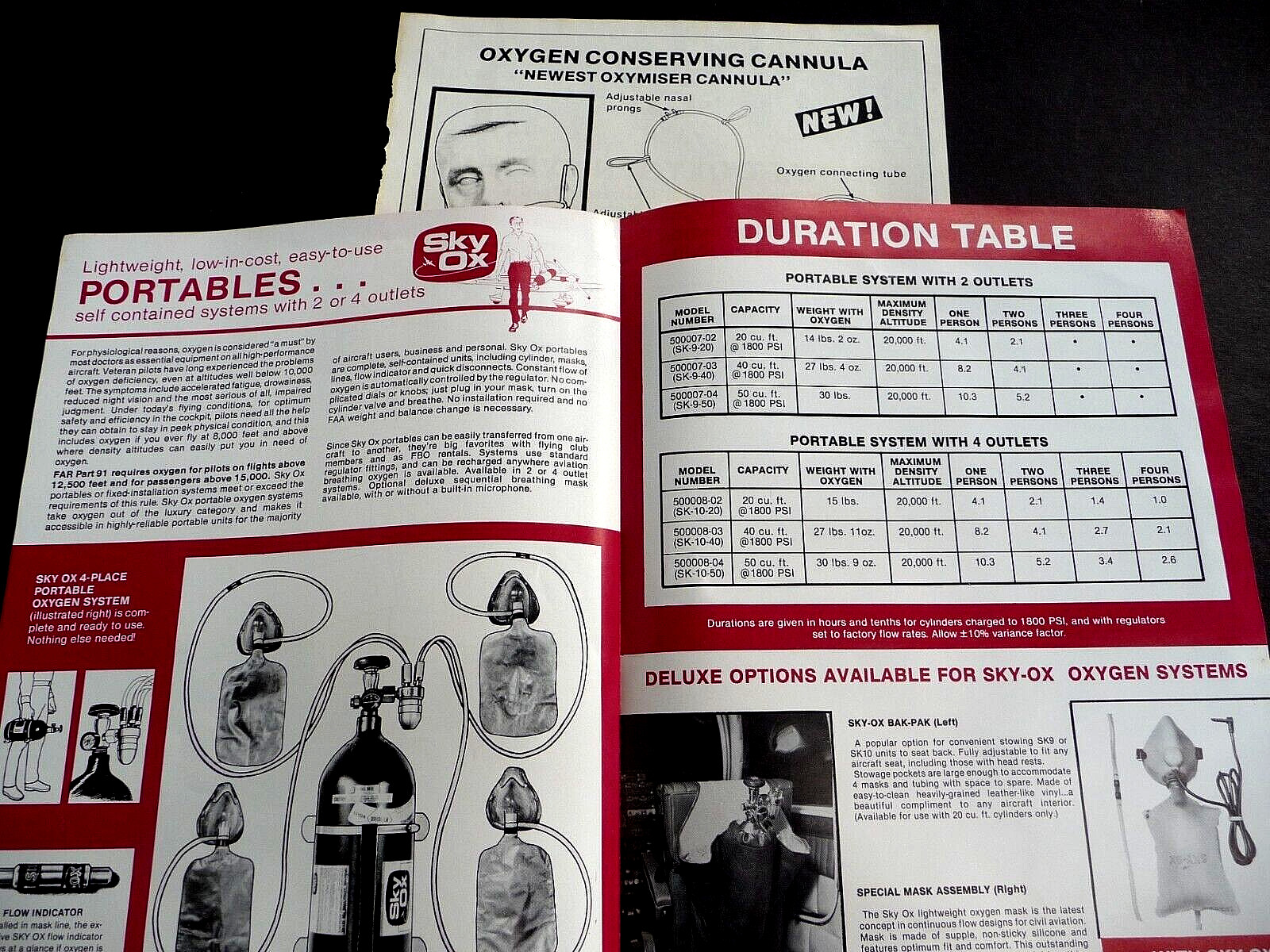 Aircraft Oxygen Systems Hypoxia? Fixed Flow Portable Duration Table Mask Cannula