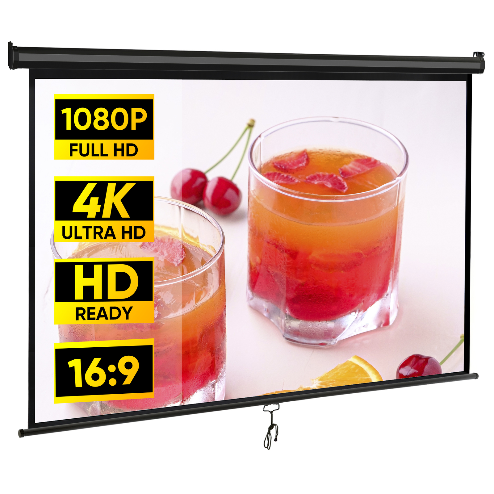80" 16:9 Projection Projector Screen Manual Pull Down Home Theater Black Frame