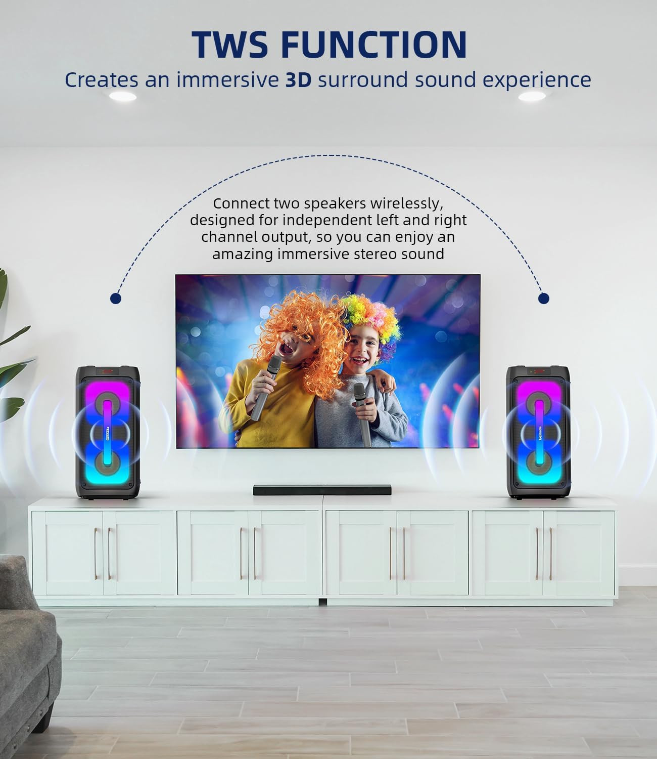 Karaoke Machine ，Portable Bluetooth Speaker, PA System with 2 Wireless Microphon