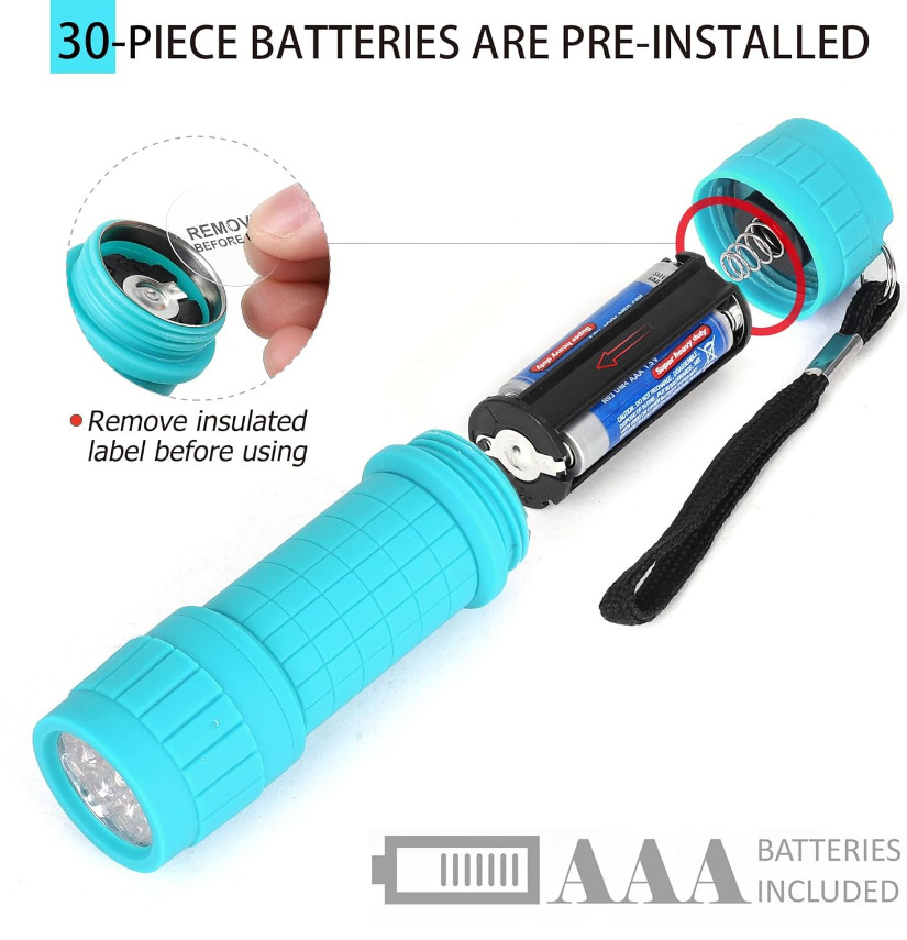 10-Pack, 9-LED Mini Flashlight Set, AAA Batteries are Included and Pre-Installed