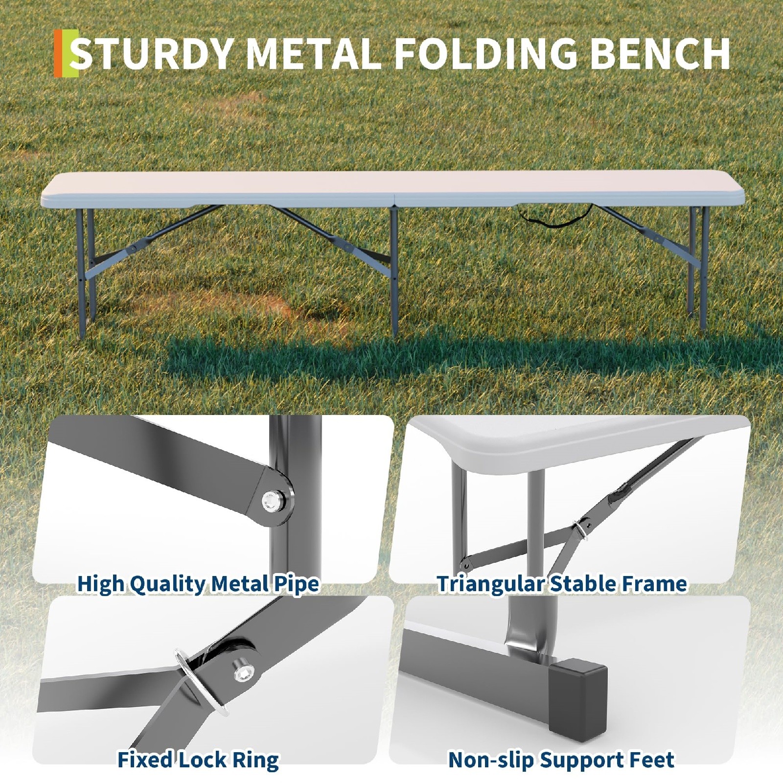 ✨2Pack Portable Folding Bench 6 Foot,Foldable Bench with Carrying Handle Camping