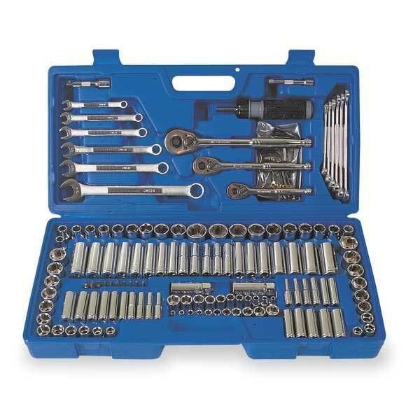 Westward 4Yp77 Socket Wrench Set, 1/4", 3/8", 1/2"Dr, 145Pc