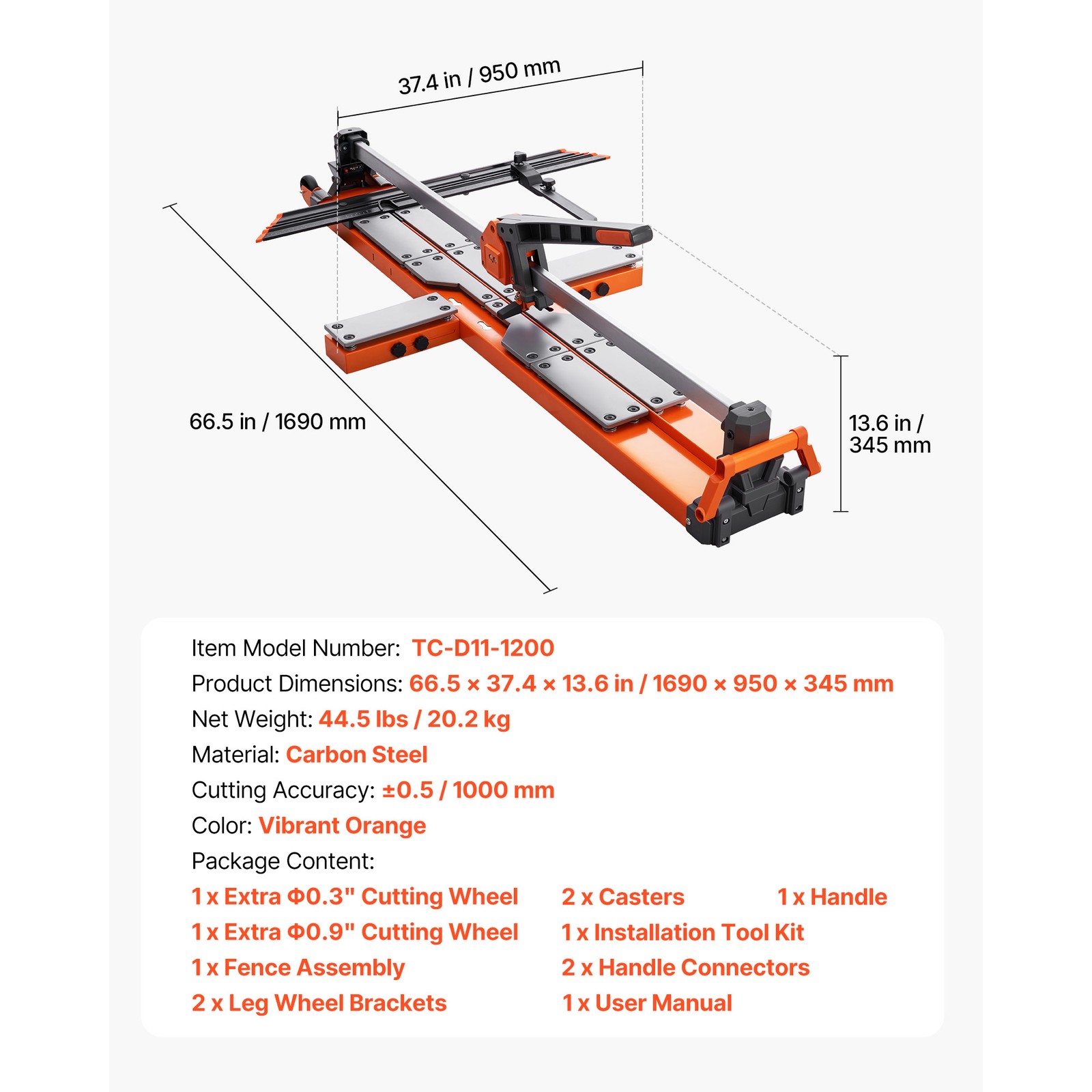 Uimoso 47.2-Inch Manual Tile Cutter with Spring Base and Adjustable Angle Guide
