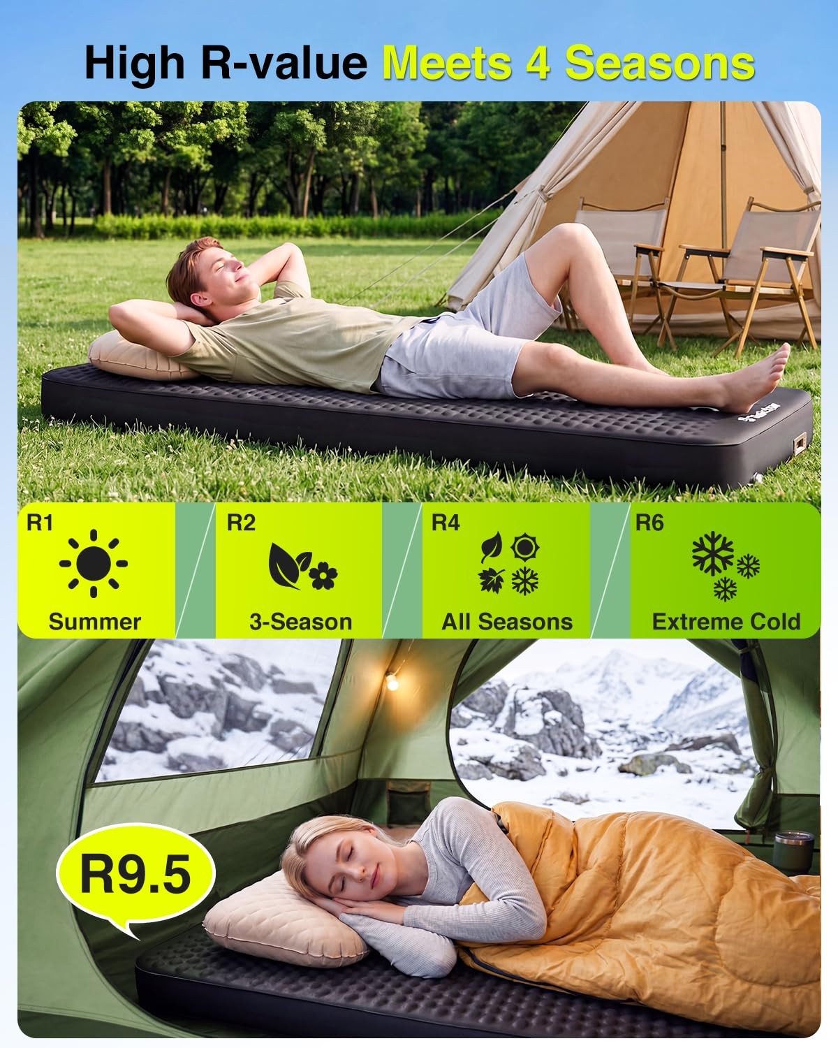TaskStar 4" Self Inflating Sleeping Pad for Camping with 80''x30''x4'', Black