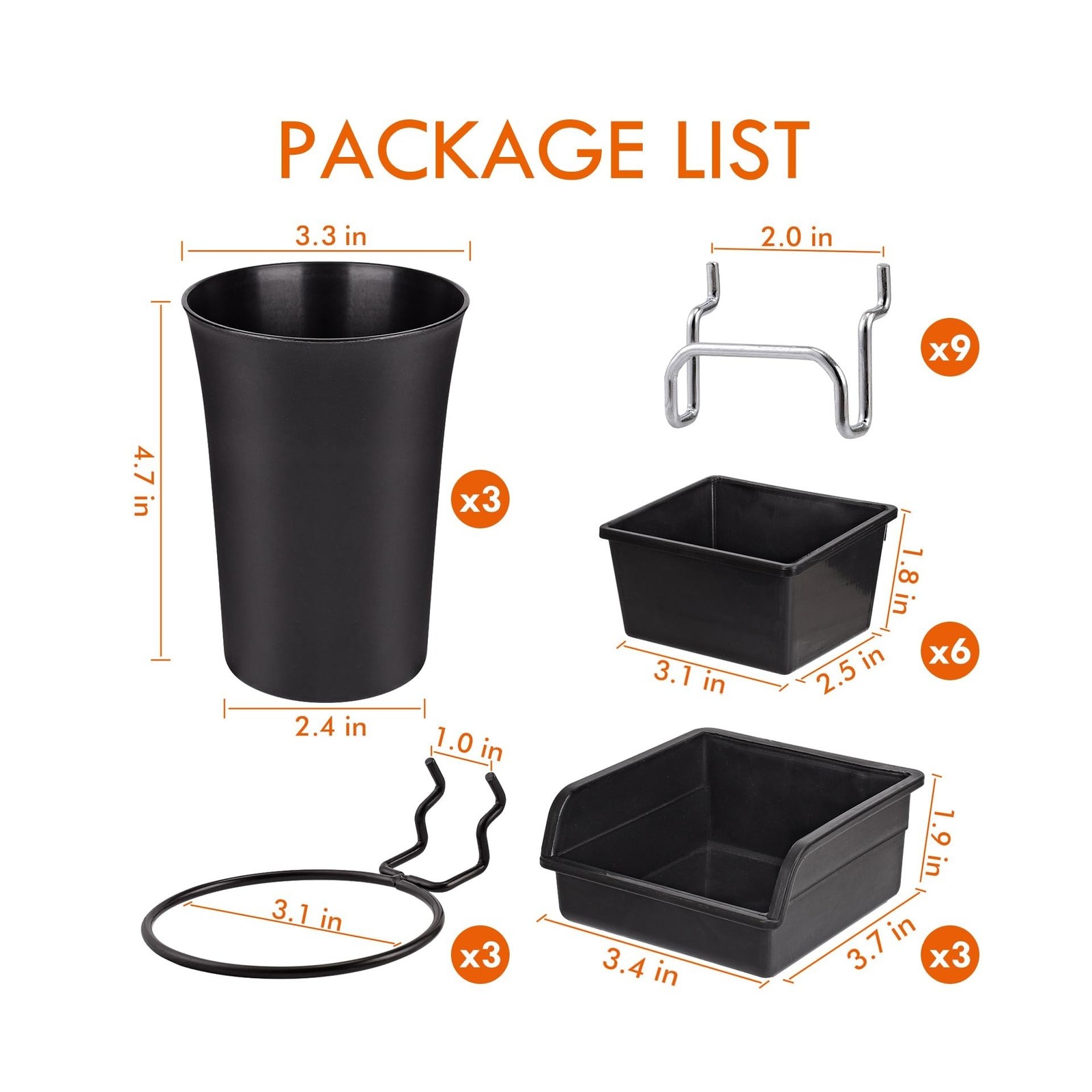 G.CORE 12 Pack Pegboard Bins PegBoard Cups with Hooks & Loops, ... FAST USA SHIP