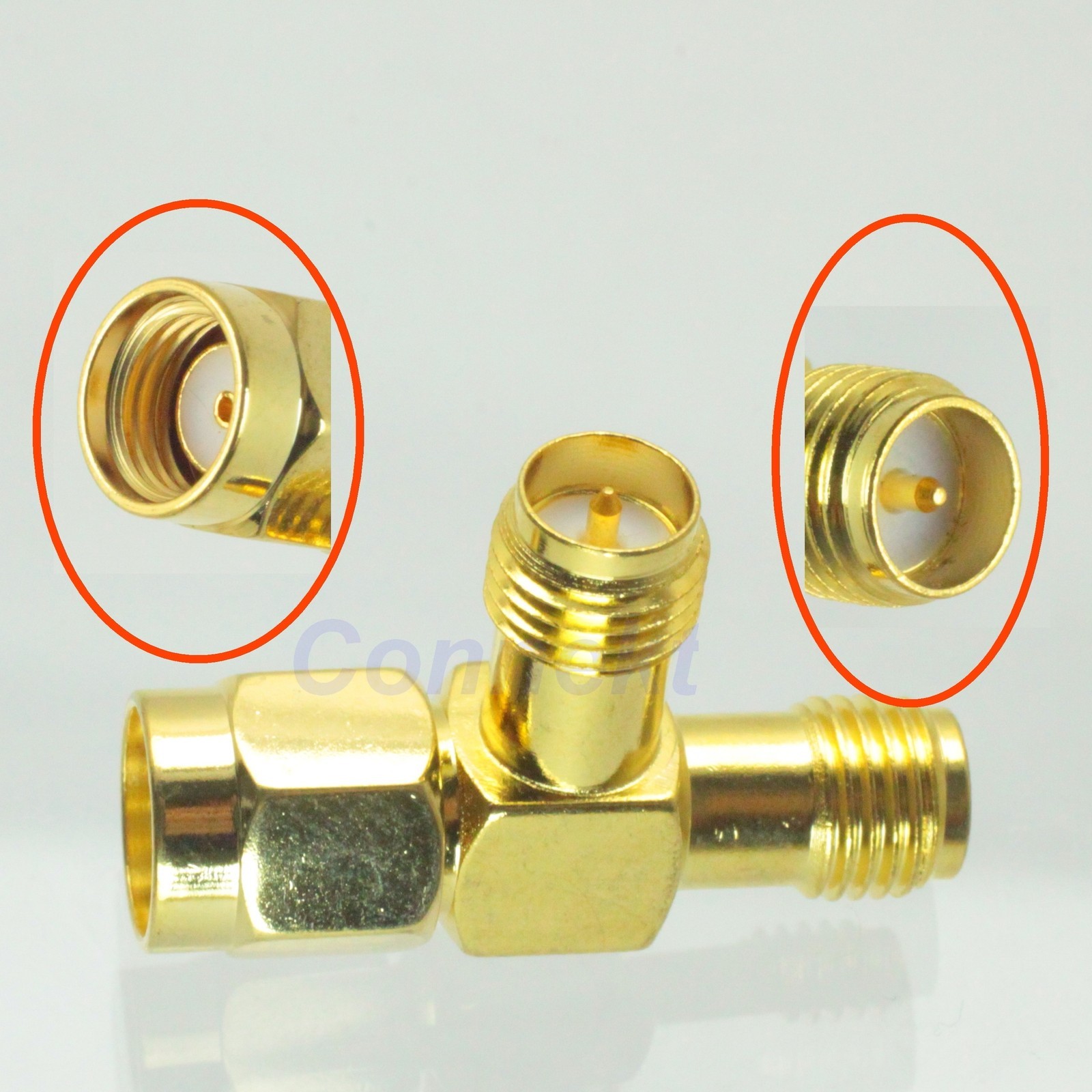 1pce RP-SMA male to two RP-SMA female T adapter connector 3 way in series triple