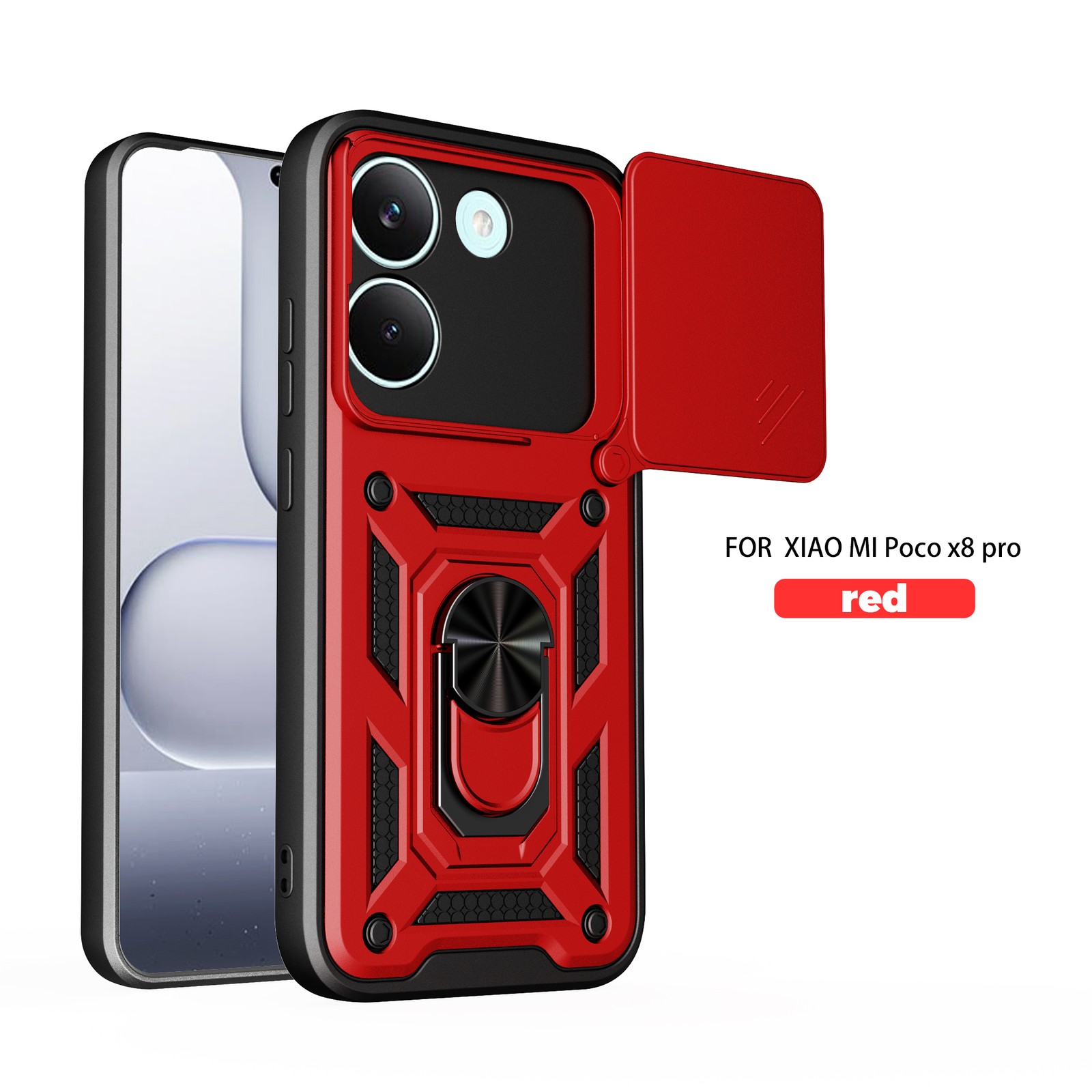 For XiaoMi Poco X8 Pro, Magnetic Case Hybrid Slide Cover Camera Ring Kickstand