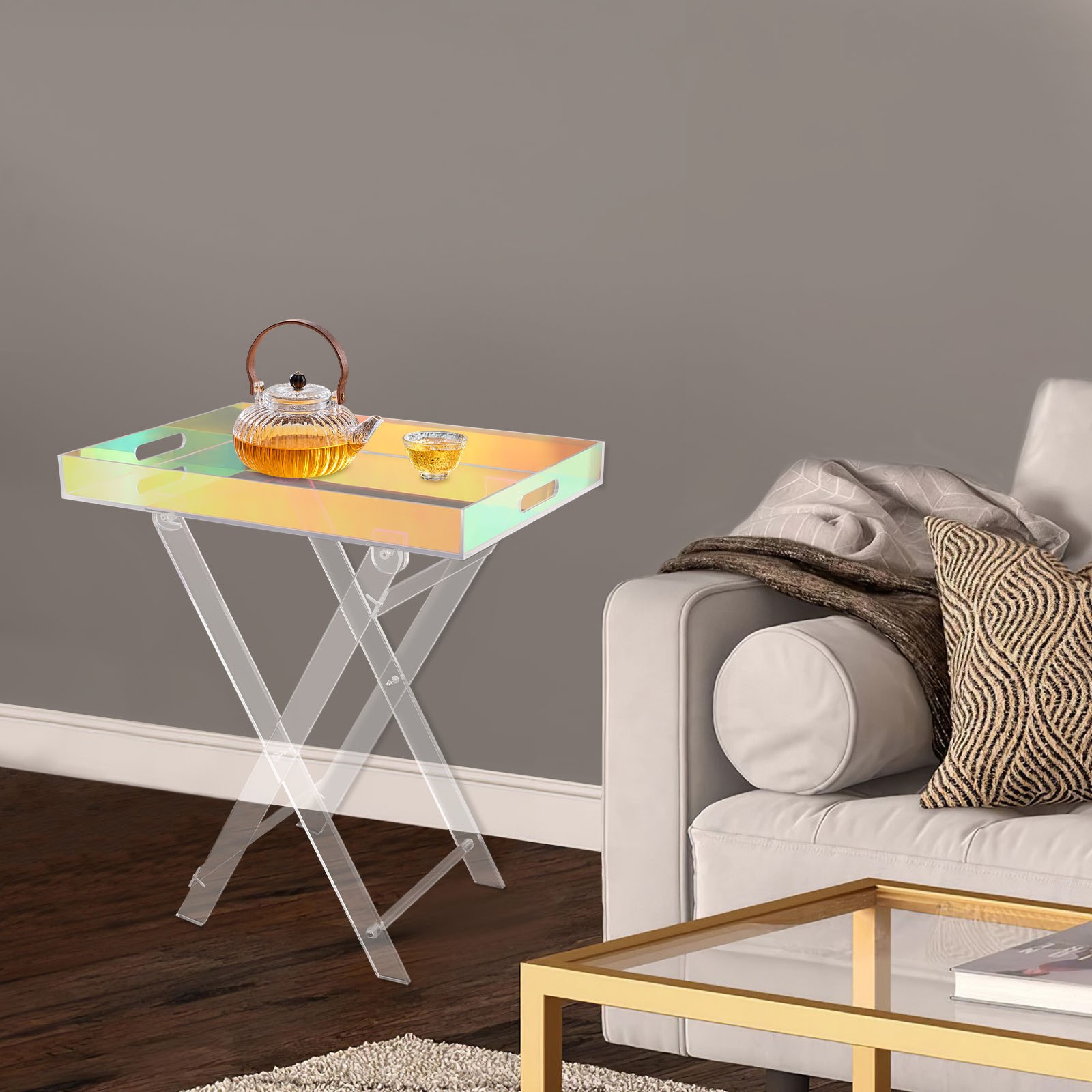 Acrylic Folding Tray Table, Acrylic End Table, Colorful Acrylic Side Table