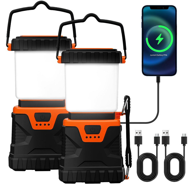 Pack 2 Linternas LED Recargables 1000LM IP44 5 Modos para Camping y Emergencias