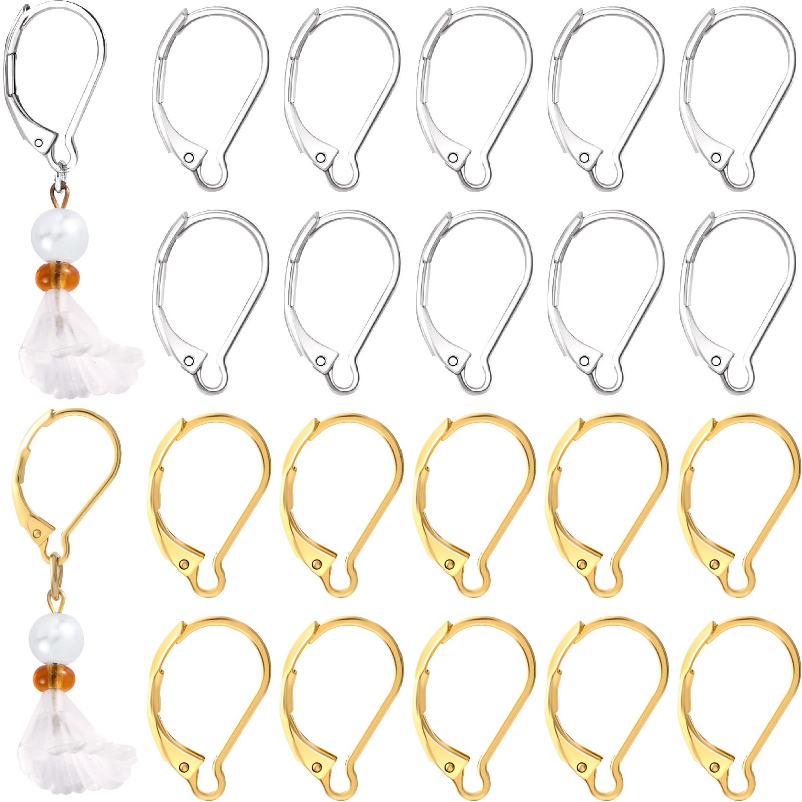 Lekgavd 20PCS Leverback Earring Hooks, Hypoallergenic French Earring Clasps f...