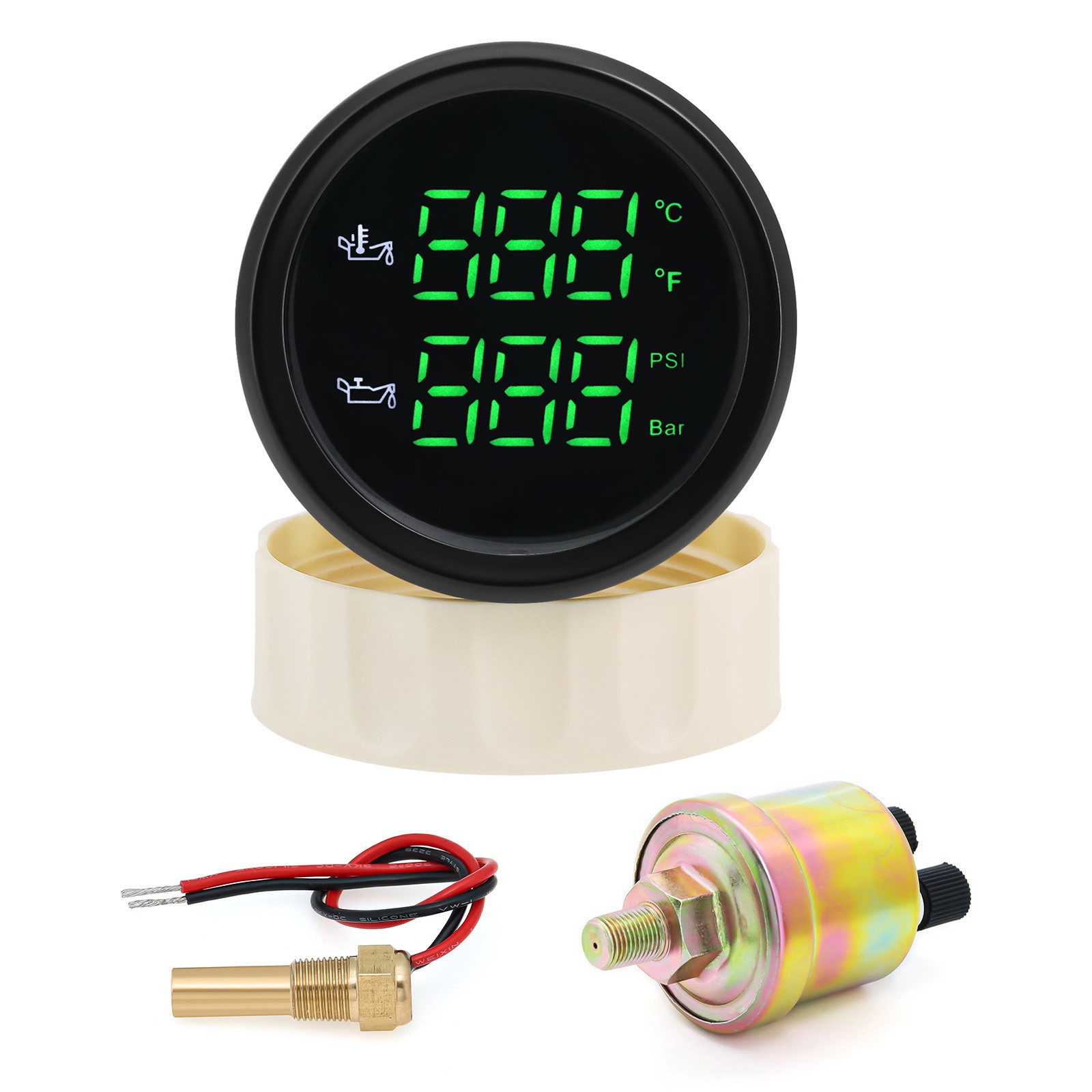 52mm 2 IN 1 Oil Temperature+Oil Pressure Gauge with 1/8NPT Sensor For Boat Car